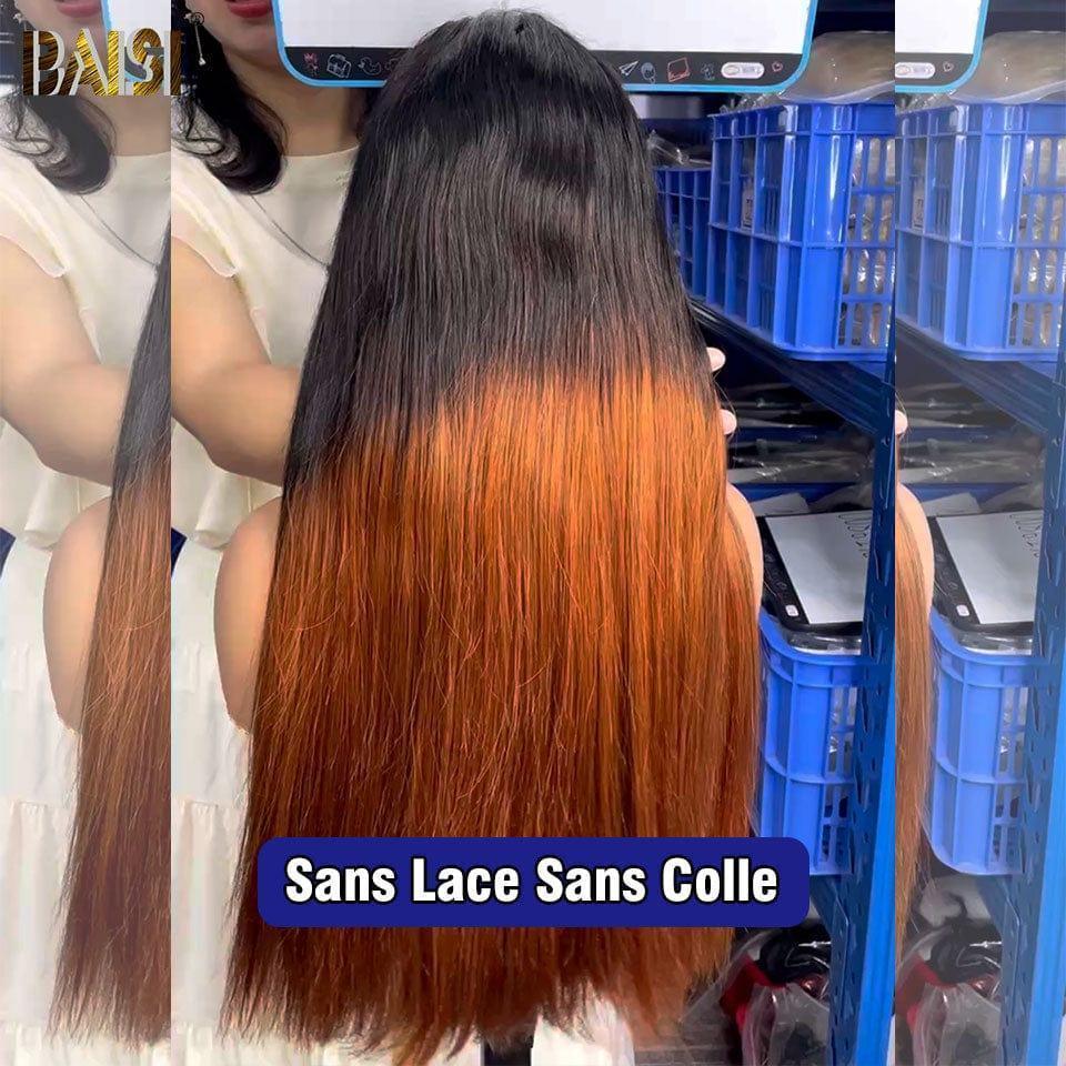 BAISI 2X6 Perruques de Luxe Lisse sans colle en couleur Marron et Noir 1BT30# A1 Fabriquées par les cheveux double drawn mèches vièges volume 300% densité plus de 20 ans d' utilisations B