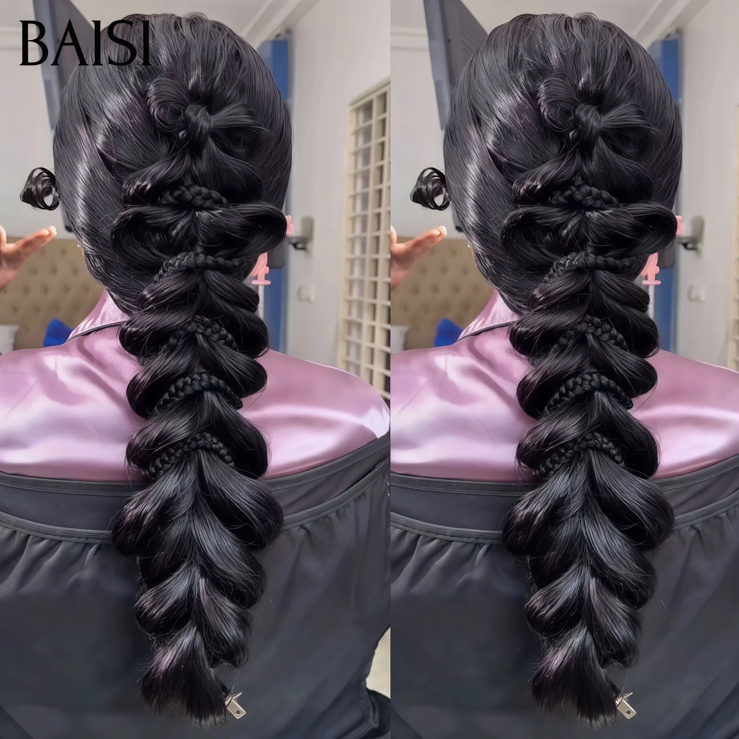 BAISI Coiffure de luxe Alyssa Perruques Mariage noir Prête à porter chignon et personalisation comme sur la vidéo 100% identique avec lace frontale événement spécial BS120