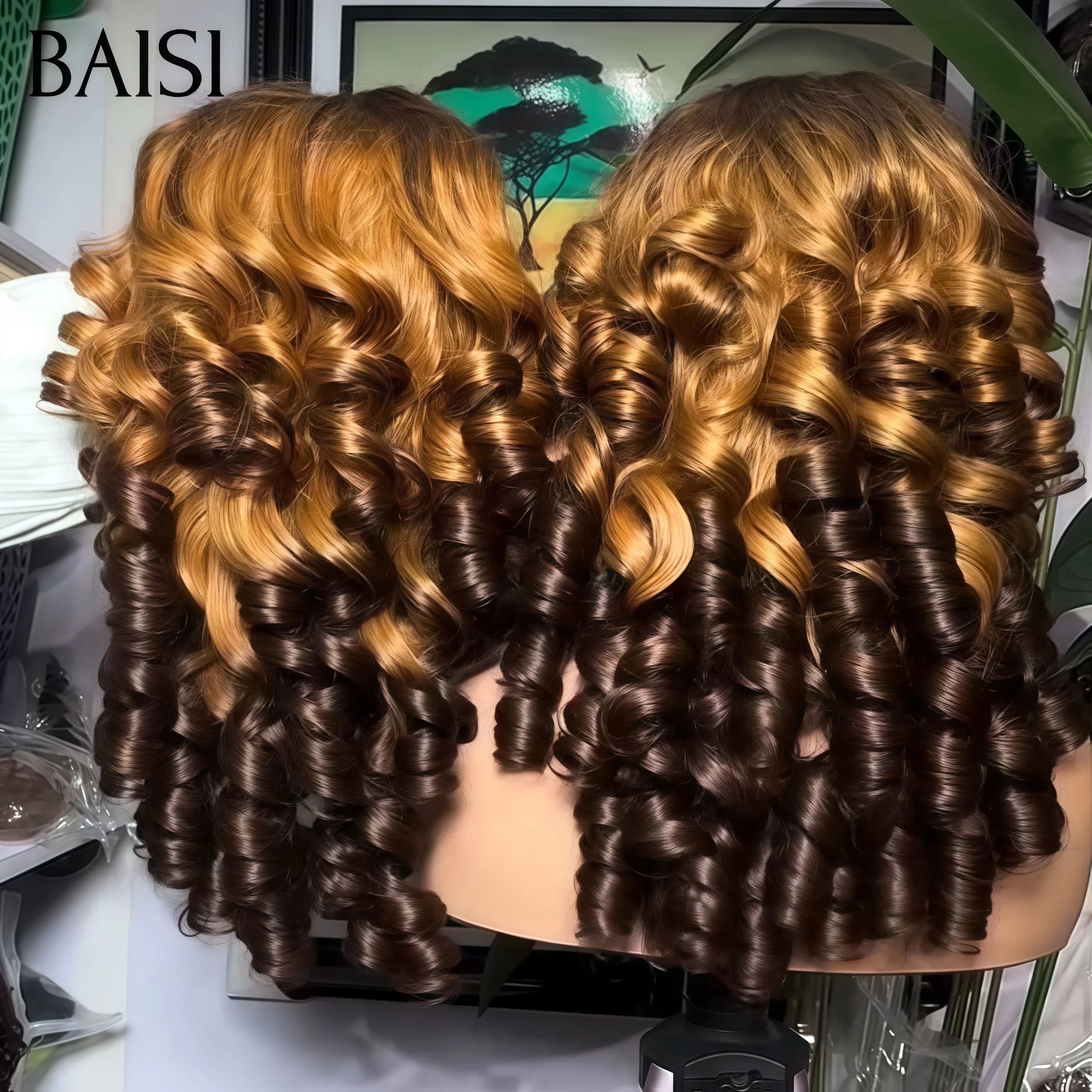 BAISI 13X4 lace Curly Egg Wave Wig Custom Colors 18 Inches 300% Density €198 in 100% Human Hair