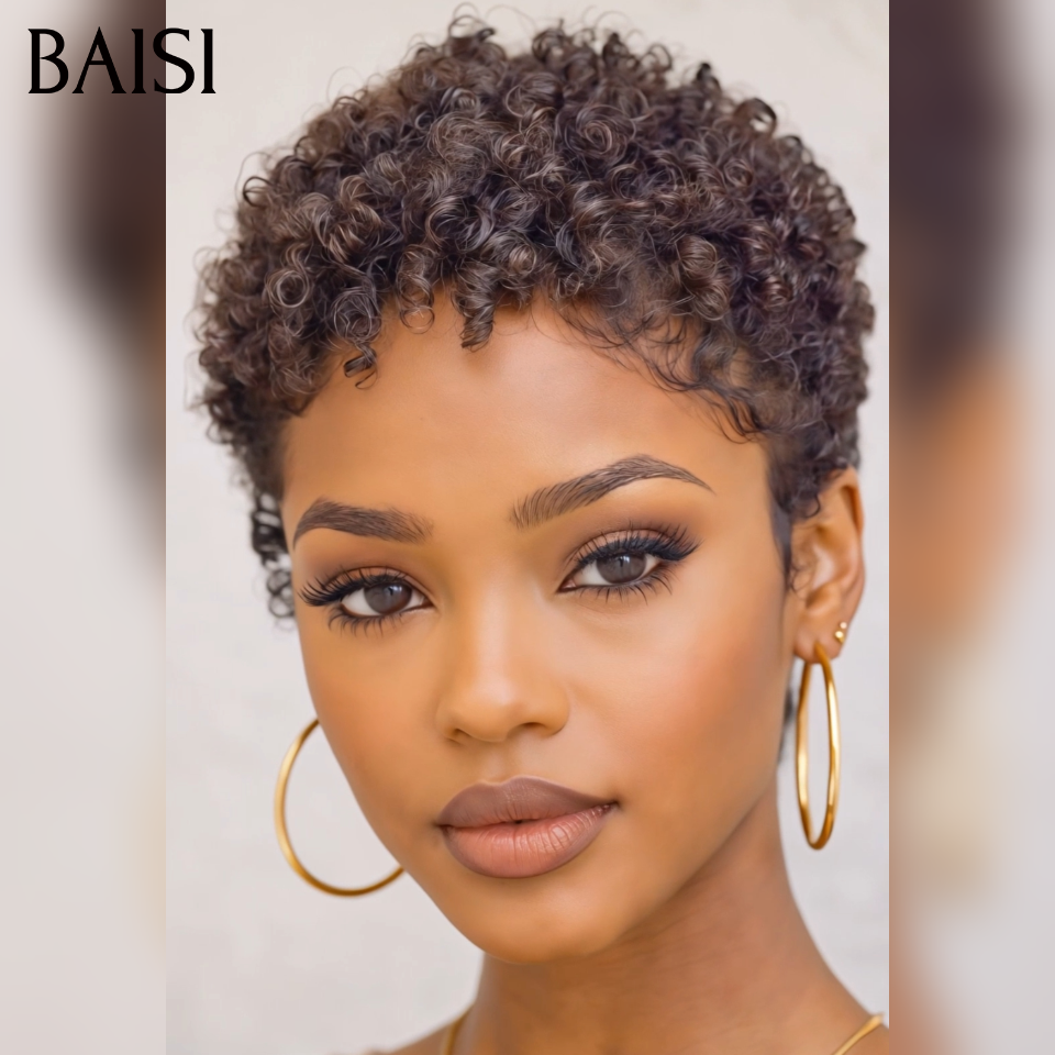 BAISI Pixie curl 58€ ou1 Pixie 66€ + 1 Bordeaux 100€ offre limité aujourd'hui 100% vrais cheveux humains