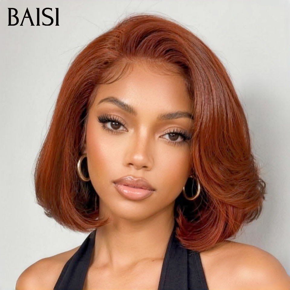 BAISI Promotion Black Friday 1 marron bob coupe 98€ ou 2 pixies 89€ 10 Pouces 13x4 lace frontal bob lisse en 2 couleurs Mixte Miel et Marron en 100% Cheveux Humains