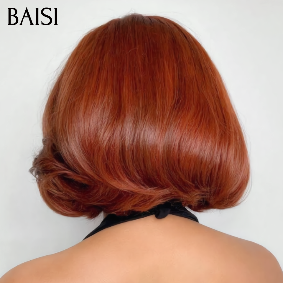 BAISI Promotion Black Friday 1 marron bob coupe 98€ ou 2 pixies 89€ 10 Pouces 13x4 lace frontal bob lisse en 2 couleurs Mixte Miel et Marron en 100% Cheveux Humains