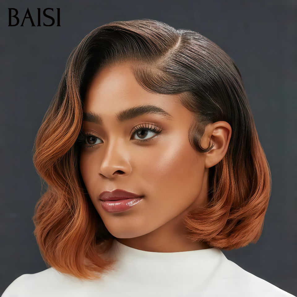 BAISI Perruque BOB 13x4 lace frontal NOIR Mixte brun 98€ egg curl wave en 100% cheveux humains