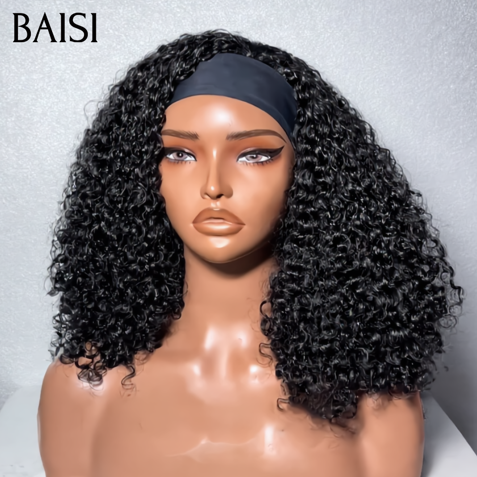 BAISI Perruque bandeau curly wave Fabriquée A La Machine sans Colle sans lace Prêt à porter en 100% Cheveux Humains