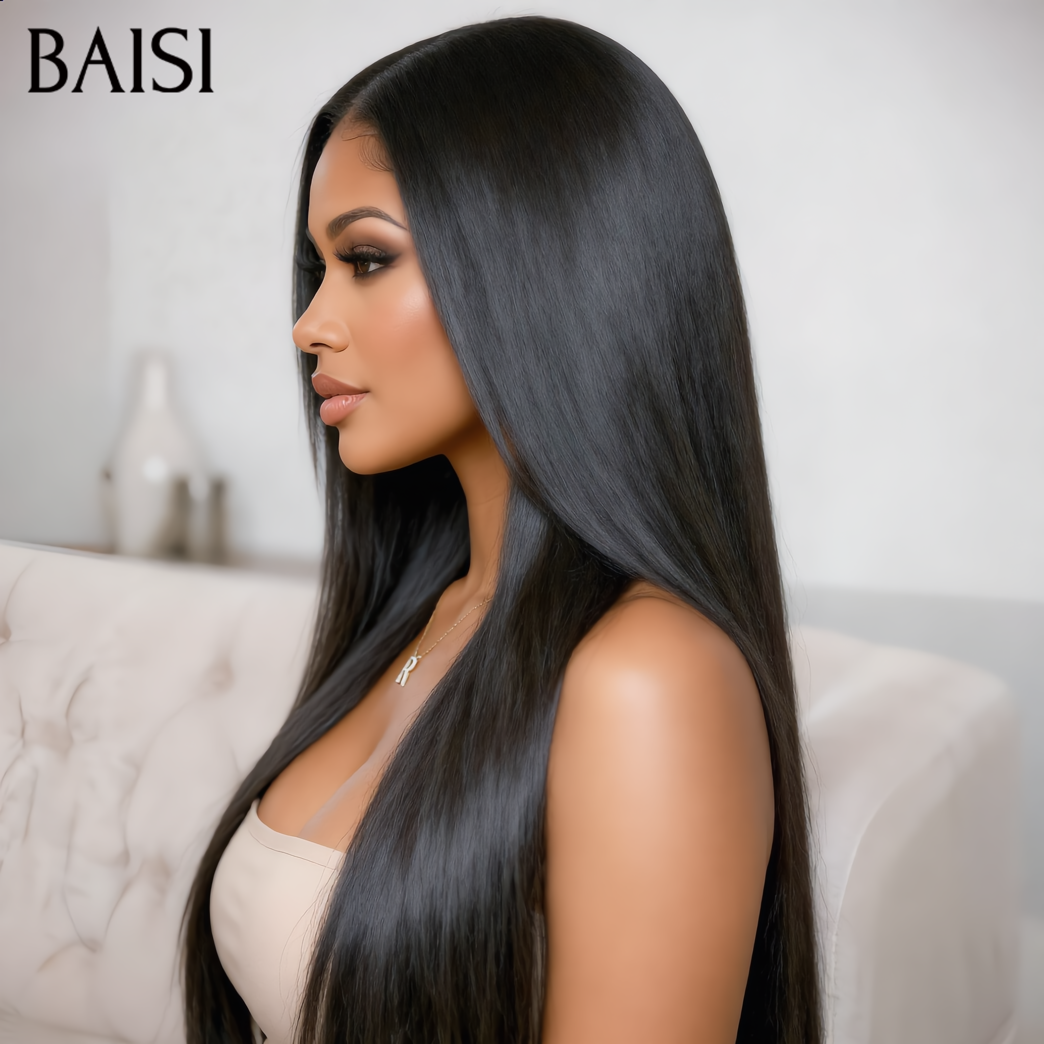 BAISI 13x4 Frontal Straight Wig in color #33 Pre-Plucked No Glue Needed in 100% Raw Hair Lace Already Cut
