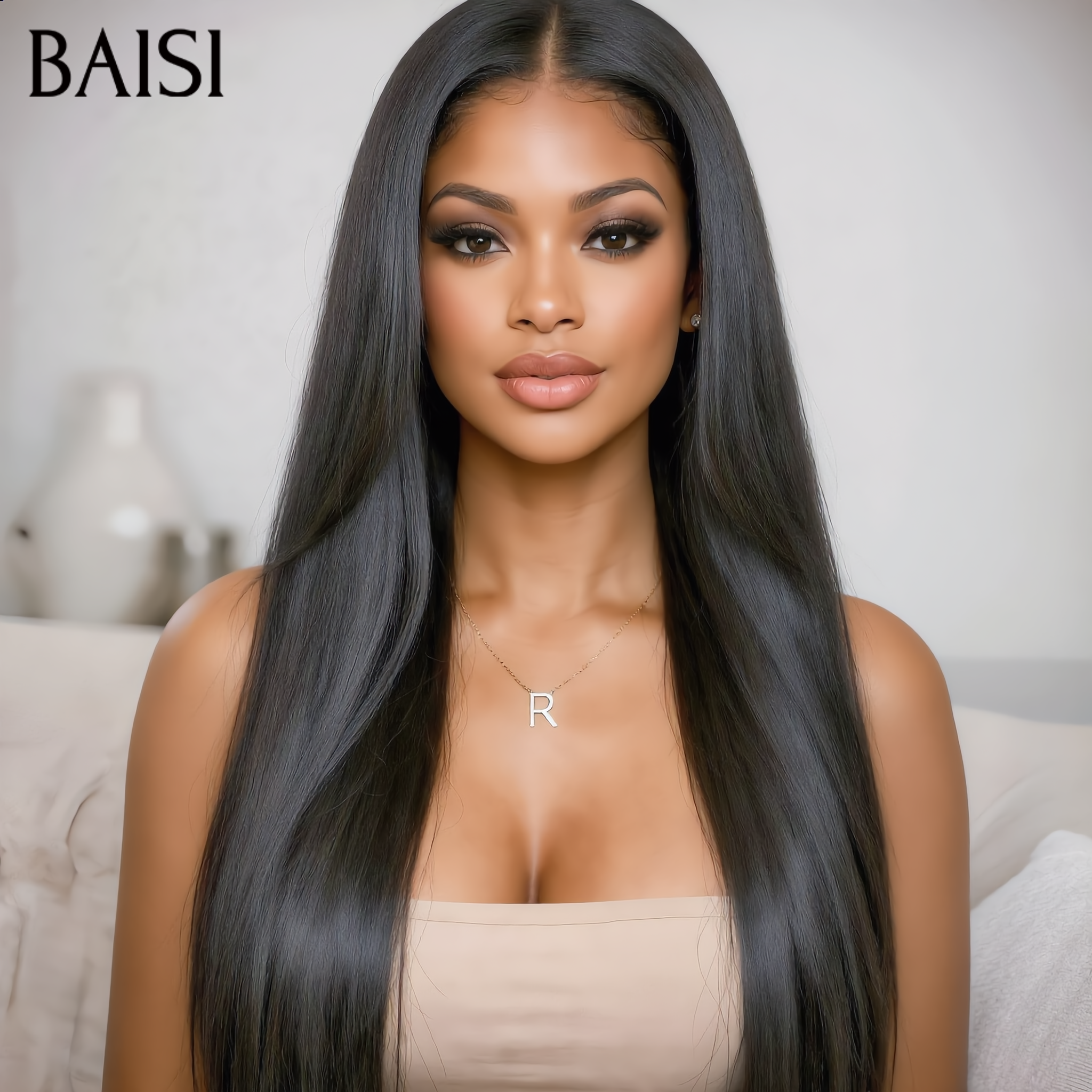 BAISI 13x4 Frontal Straight Wig in color #33 Pre-Plucked No Glue Needed in 100% Raw Hair Lace Already Cut