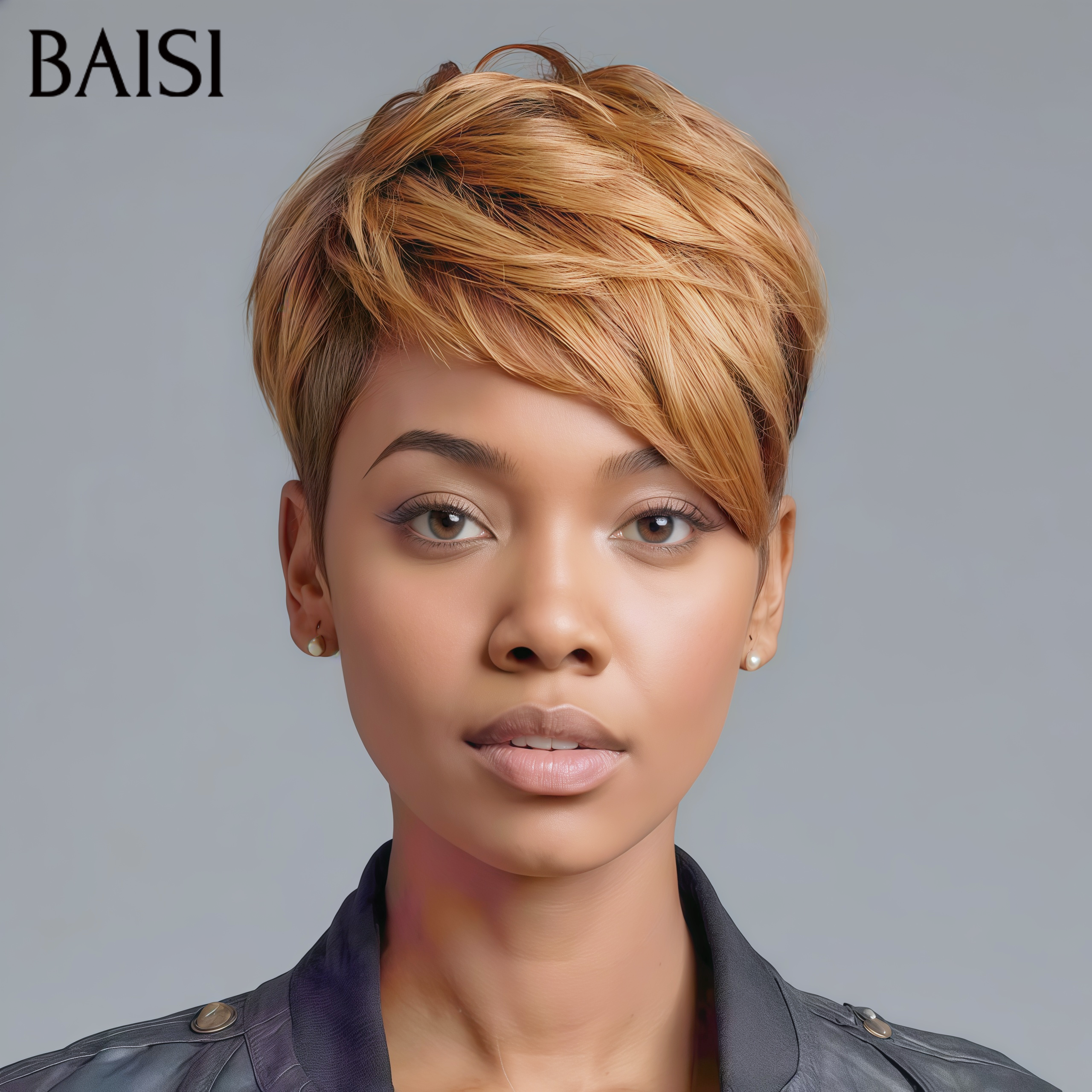 BAISI 13x4 Lace Frontale Perruque Pixie petite coupe 69€ NOIR En 100% Cheveux Humains