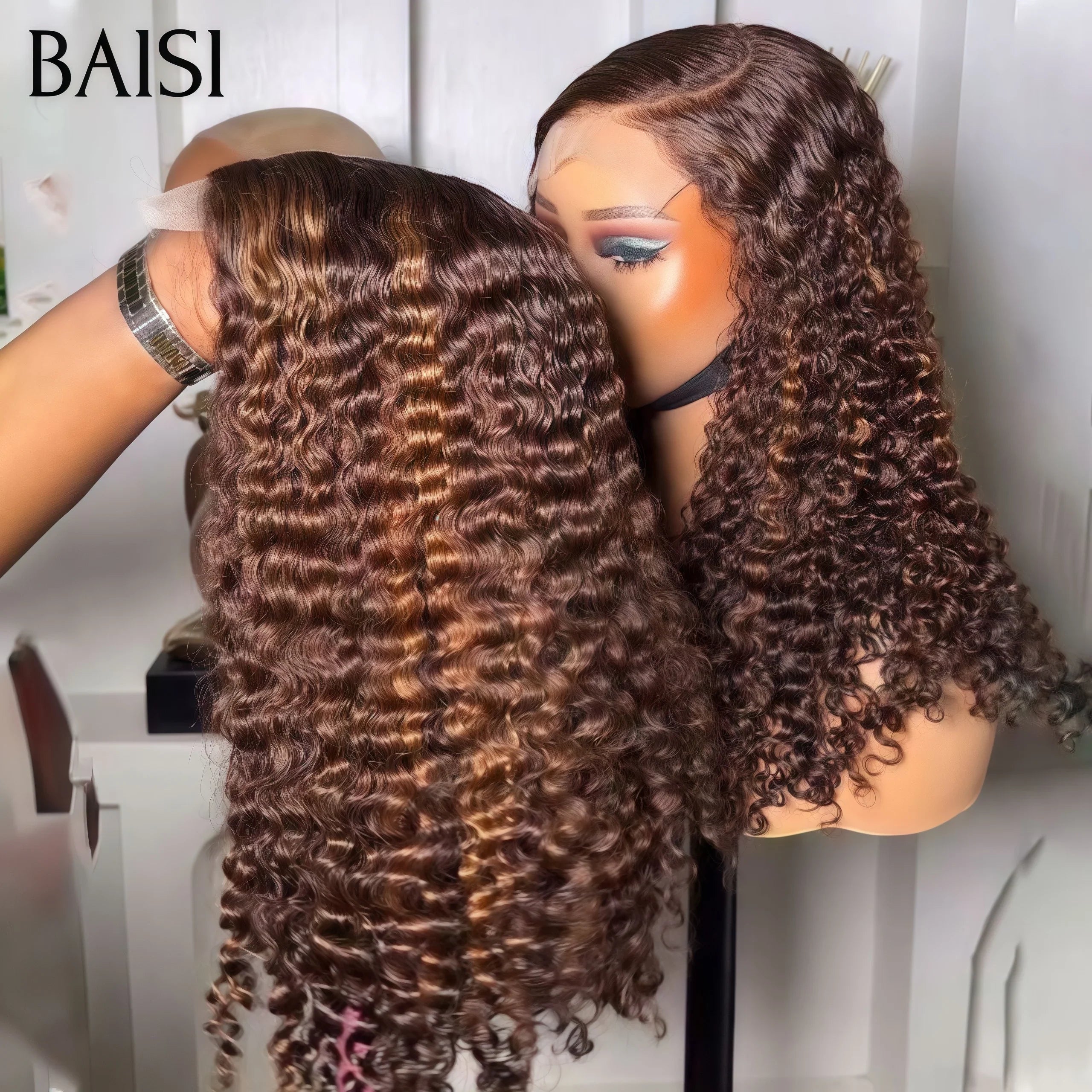 BAISI 13X4 Curly Wave Wig BLACK Mix brown 1B#30# 18 inches €179 300% Density in 100% Human Hair CODE: BAISI20