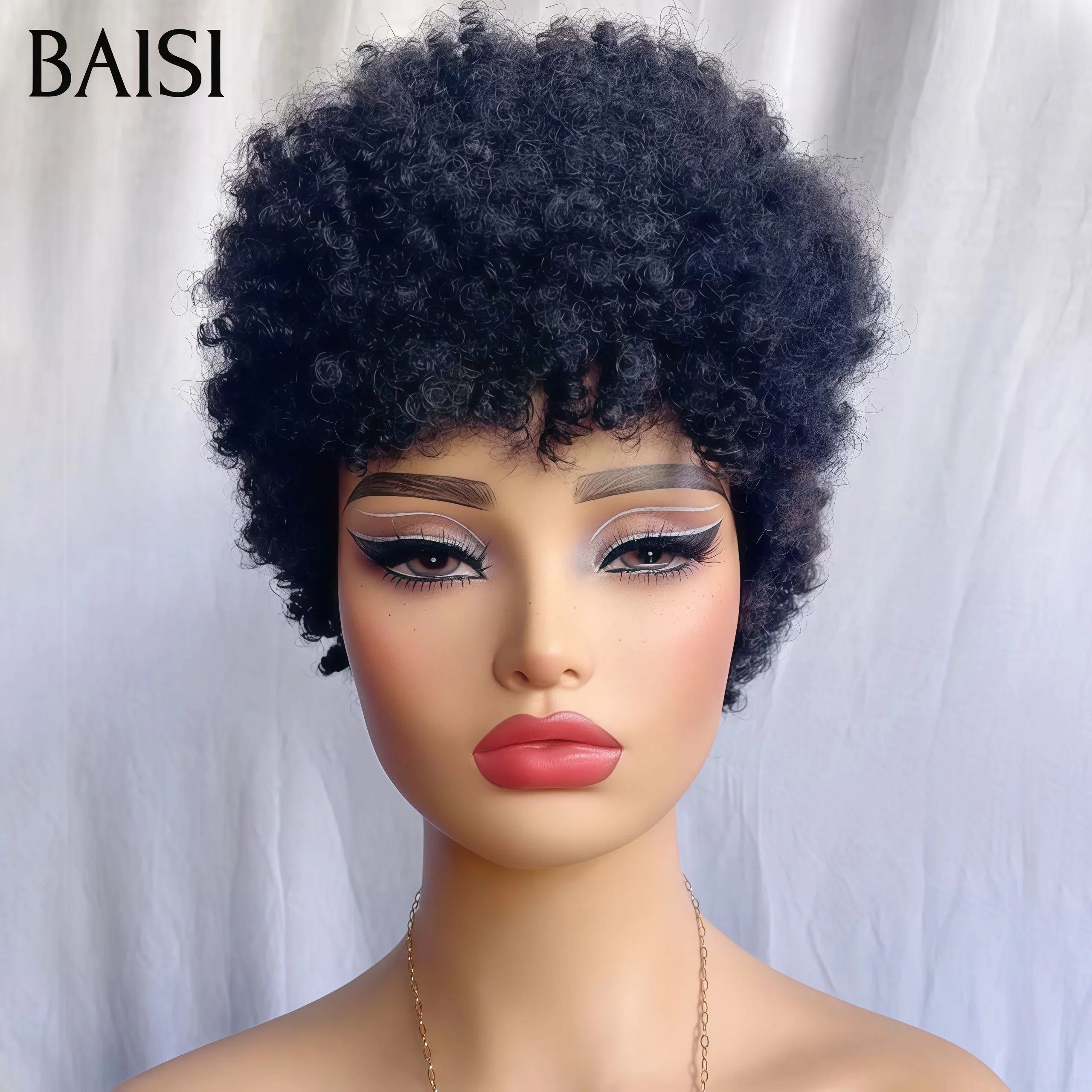 BAISI bob afro riccio 45€ nero senza colla senza pizzo in capelli umani 100% fatto a macchina FR38