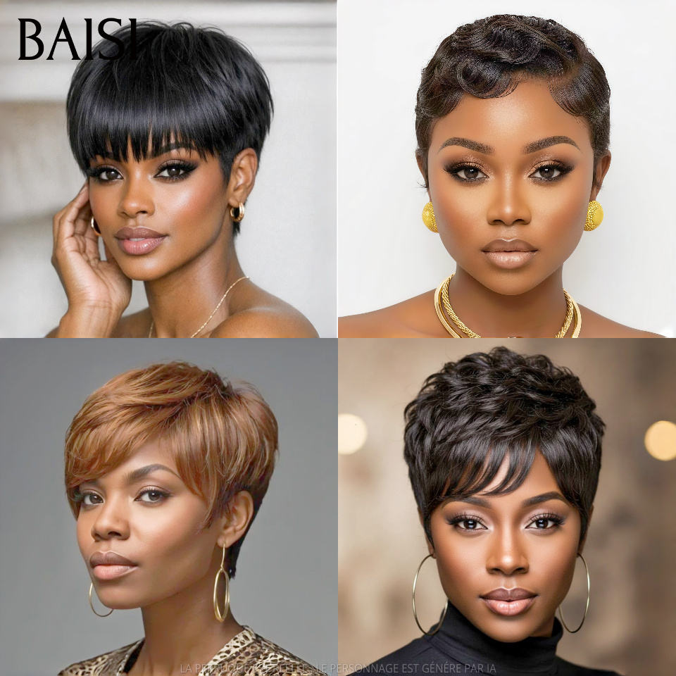 BAISI HAIR FR 4 Perruques Petite Coupe 100€ Changer de Look Tous les Jours en 100% Cheveux Humains