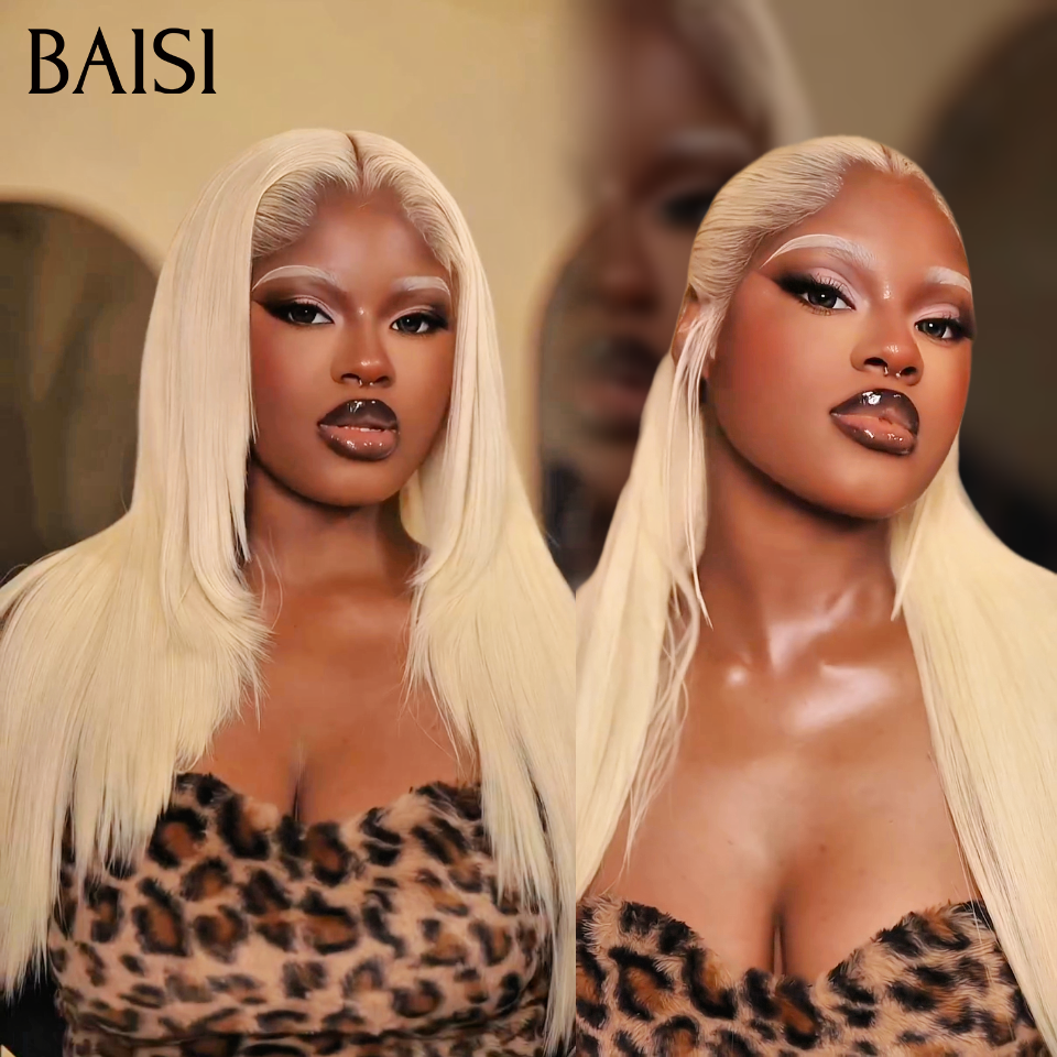 BAISI 13X4 Lace Frontal Perruque Lisse En Couleur Blonde #613 Différente Coiffure en 100% Cheveux Humains Prix Promotion