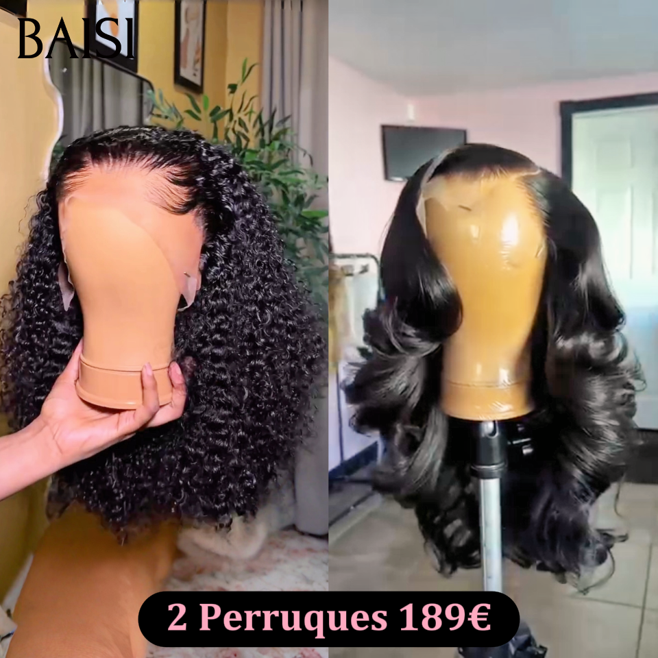 BAISI Lot De 2 Perruques 13x4 Lace Frontale Longues Curly et Body Wave 20Pouces en 100% Cheveux Humains à 189€ Seulement ! Prix Imbattable
