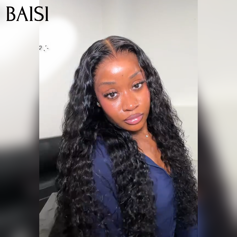 BAISI Perruque 13x4 Lace Frontale Deep Wave Noir 24Pouces 129€ en 100% Cheveux Humains Perruque en France Livraison sous 48H TVA 0€ Demain Fini