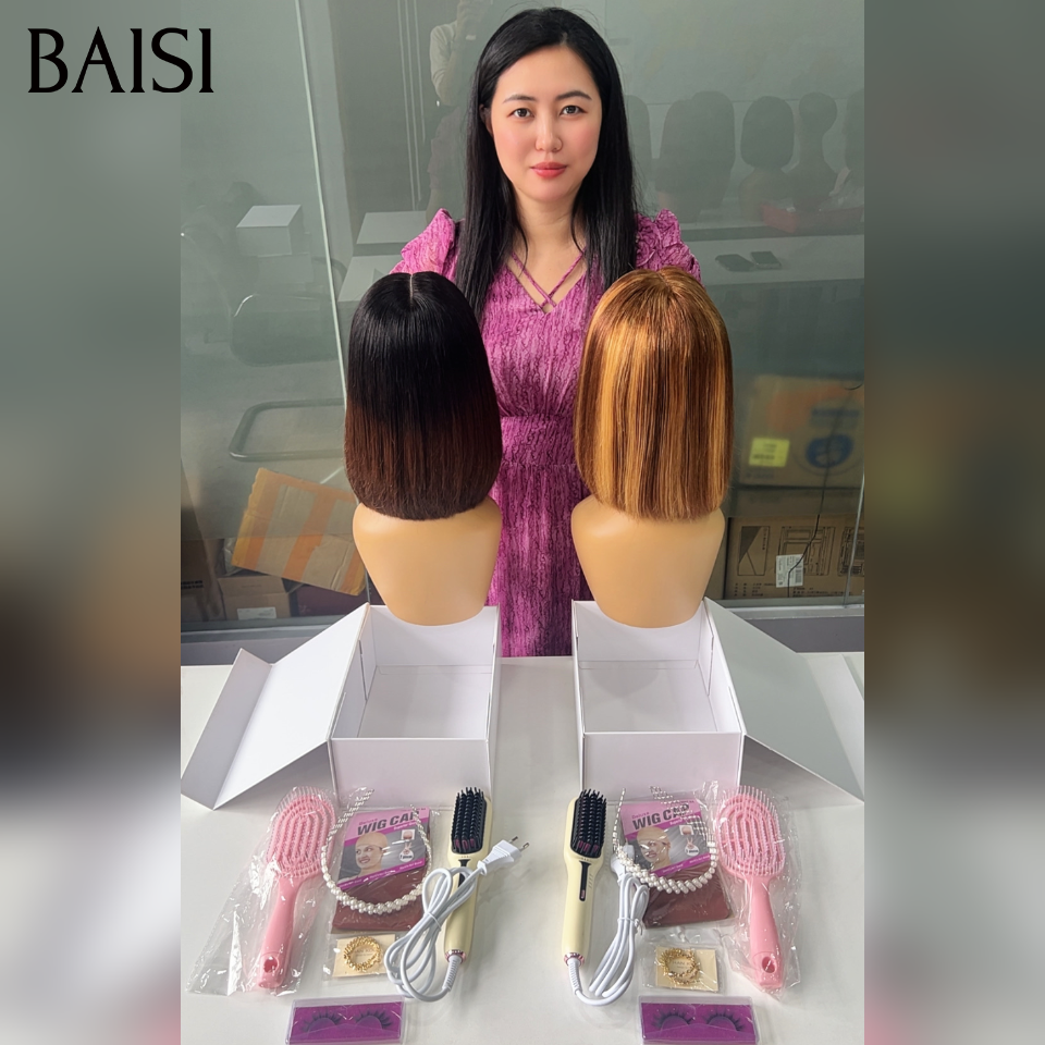 BAISI 2X6 lace Perruque 10 Pouces 100% VIETNAM HAIR Lisse BOB en couleur NOIR MARRON et Mixte Miel de luxe en 100% Cheveux Humains
