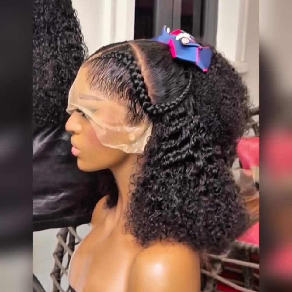 Perruque Curly 13x4 lace frontale 16 pouces Coiffure en Nattes Très A la Mode Prêt à Porter de tous les Jours Pratique et Efficace en 100% Cheveux Humains