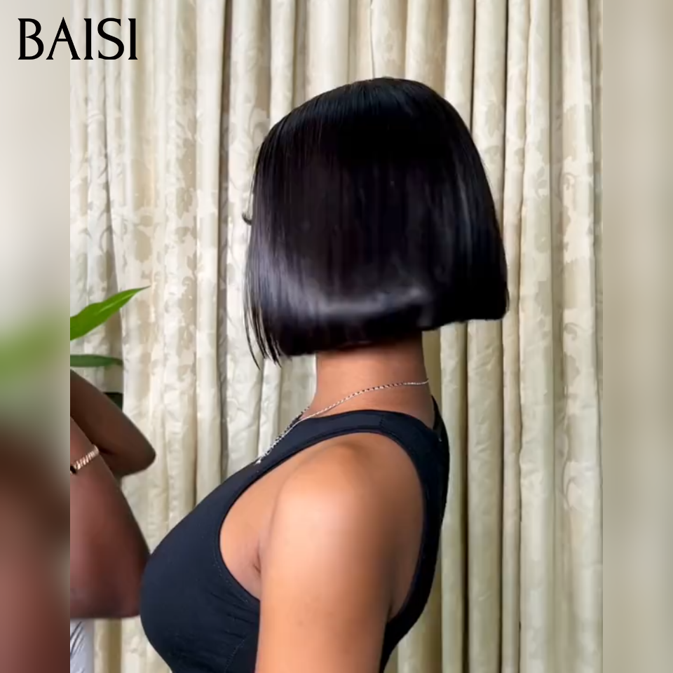 BAISI 4x4 Perruque Bob Vietnam Hair Lisse 8 Pouces Noir et/ou Perruque 4x4 Raw Hair Lisse 26pouces Marron en 100% Cheveux Humains