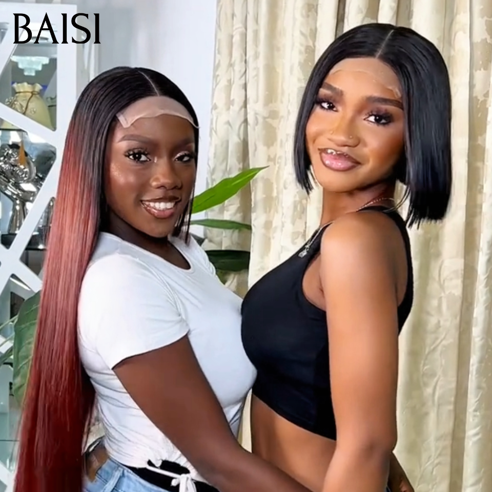 BAISI 4x4 Perruque Bob Vietnam Hair Lisse 8 Pouces Noir et/ou Perruque 4x4 Raw Hair Lisse 26pouces Marron en 100% Cheveux Humains