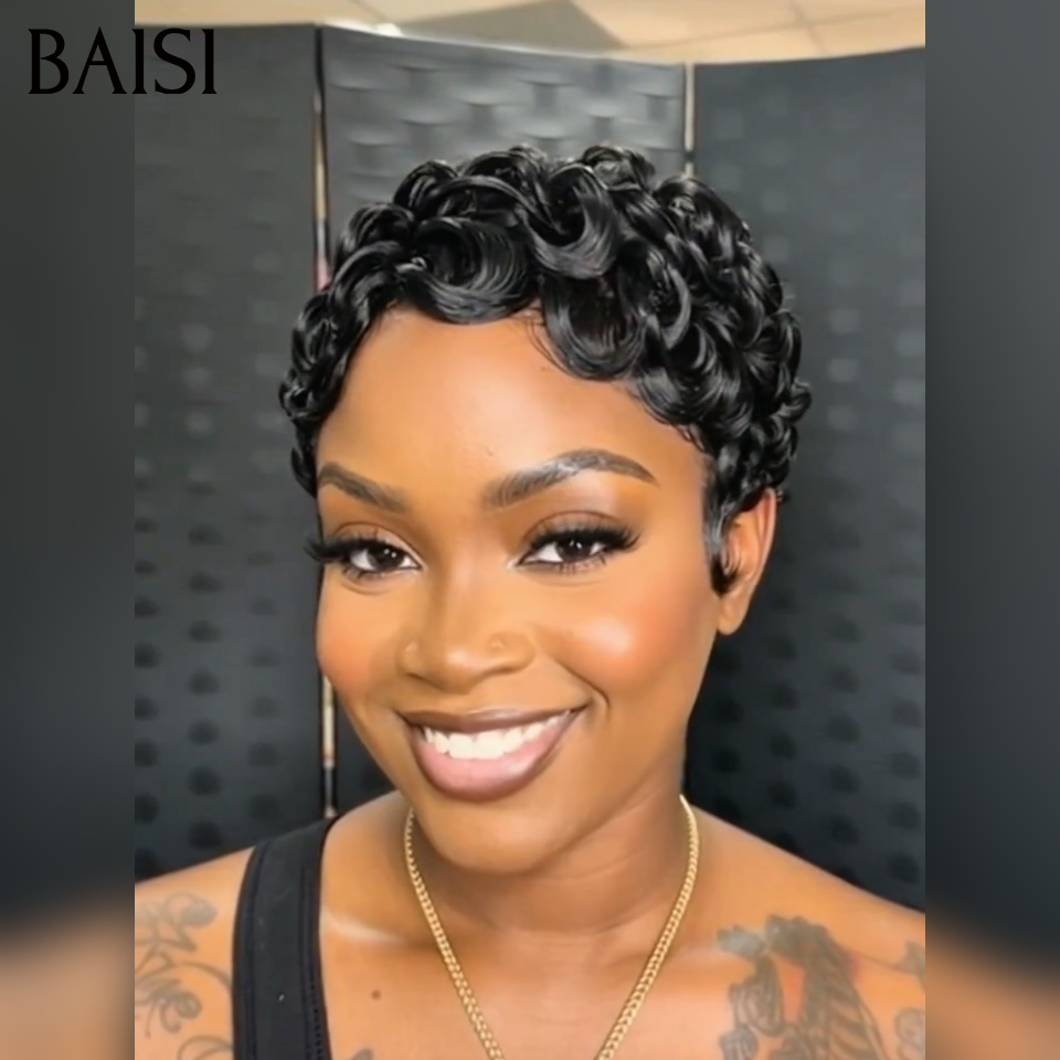 BAISI Perruque Chioma et BOB 4x4 lace closure Lisse ou curly wave 10 Pouce BOB Coupe personnalisée en 4 couleurs en 100% Cheveux Humains