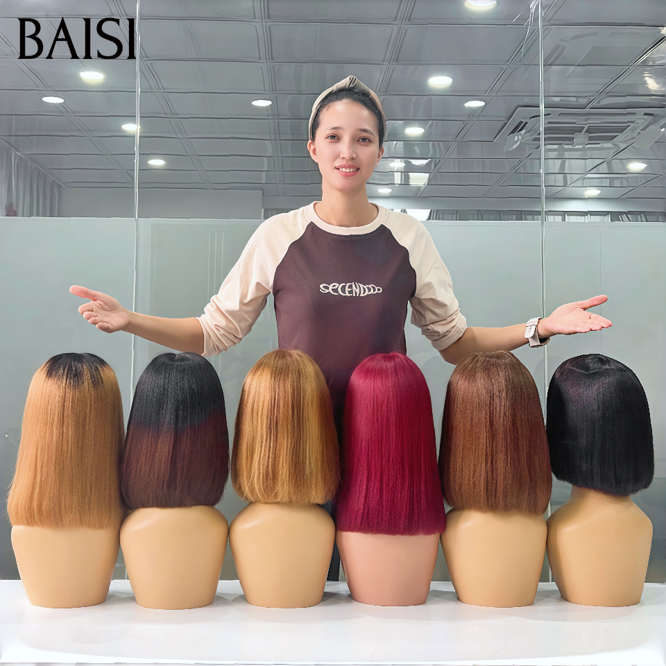 BAISI Lot de 6 perruques BOB Vietnam Hair 8 Pouces Trop lisse SDD BONE STRAIGHT Différentes Couleurs mélangées en 100% vrais cheveux humains