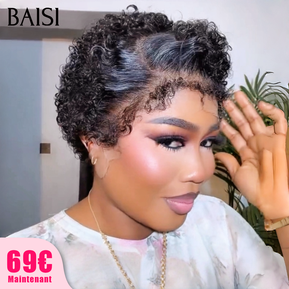 BAISI Pixie Curly En 13x4 Lace avec Cheveux de Bébé Texture Bouclée 69€ En 100% Cheveux Humains
