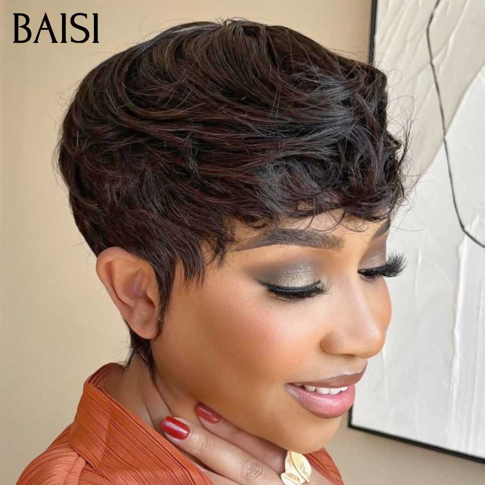 BAISI Perruque BLACK FRIDAY Bas Prix pixie sans lace lisse NOIR PROMO 39€ en 100% cheveux humains