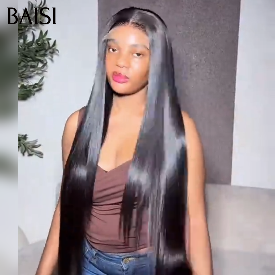 BAISI Lot de 2 Perruques Lace Frontal 179€ Achetez 1 Perruque Lisse 24Pouces + 1 Perruque Gratuite Bob Lisse 10Pouces en Couleur Noir 100% vrais cheveux humains