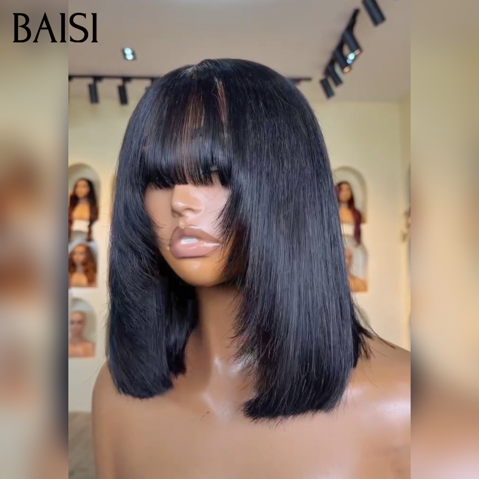 BAISI Peruca Bob Lisa com Franja PRETA de luxo Vietnam Hair SDD bone straight ou Loiro #613 Com Franja