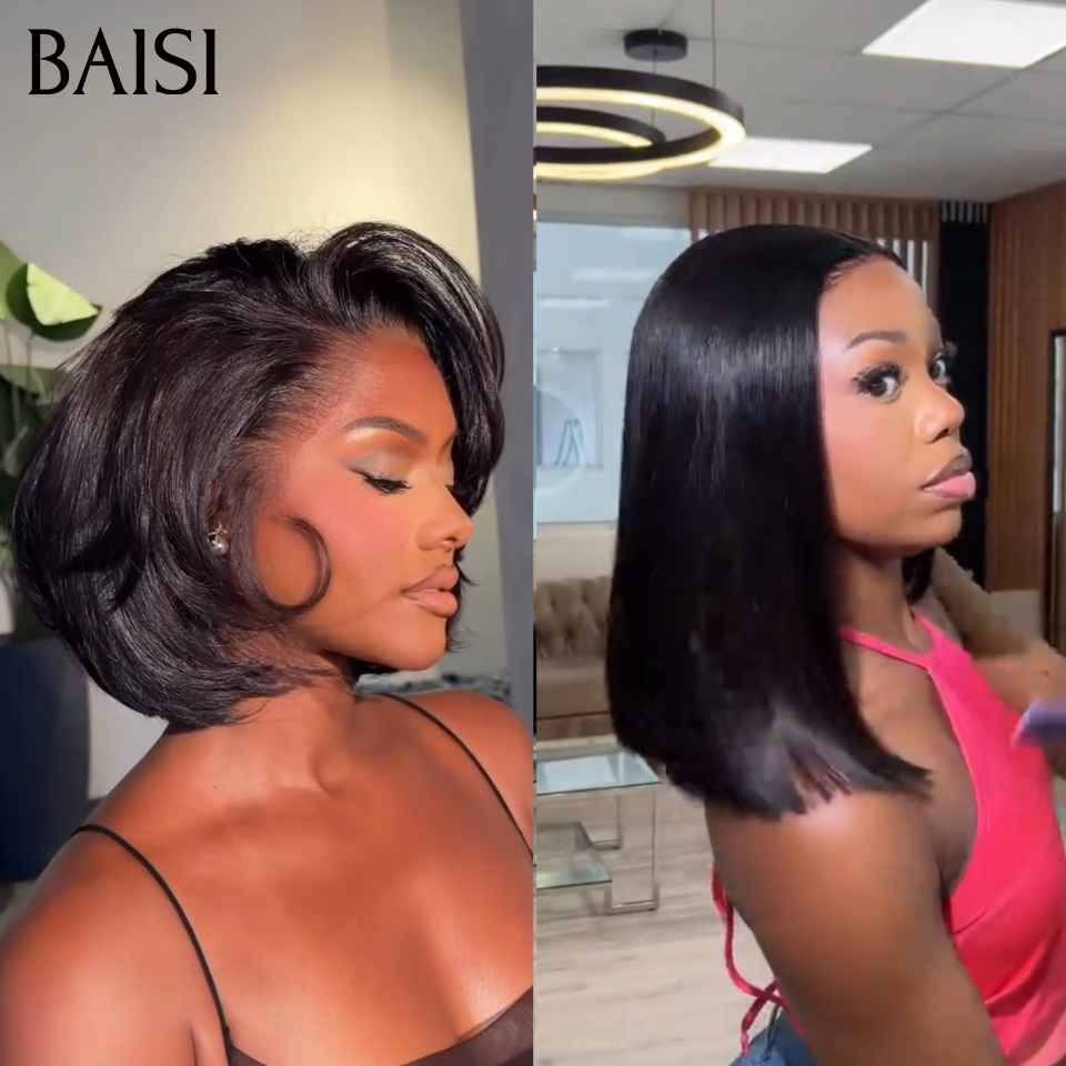 txt
BAISI Conjunto de perucas por grosso: 2 perucas bob 120 euro, lace 2x4 lisa com franja, 8 polegadas, em castanho e preto, 100% cabelo humano