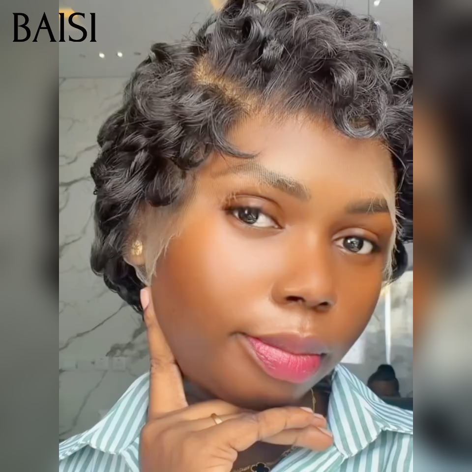 BAISI Perruque Pixie 6pouces Wave en Lace Frontal 13x4 avec Raie de côté Prix bas 65€ ou Lot de 2 perruques bob 14pouces et 16pouces 179€ en 100% vrais cheveux humains