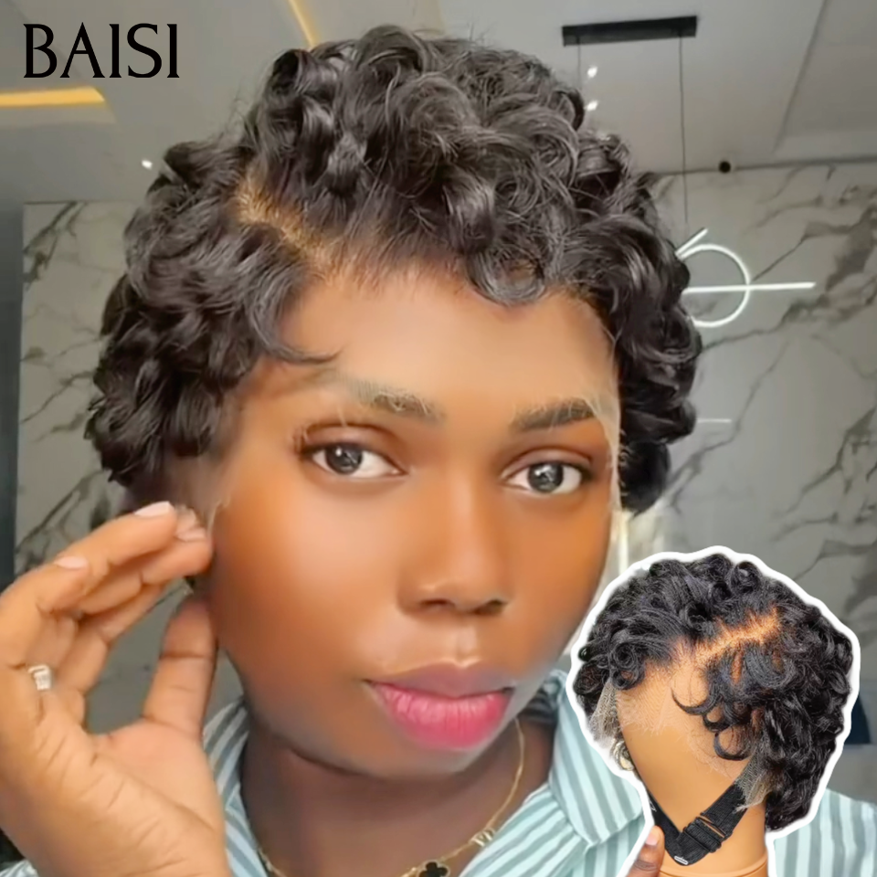 BAISI Perruque Pixie 6pouces Wave en Lace Frontal 13x4 avec Raie de côté Prix bas 65€ ou Lot de 2 perruques bob 14pouces et 16pouces 179€ en 100% vrais cheveux humains