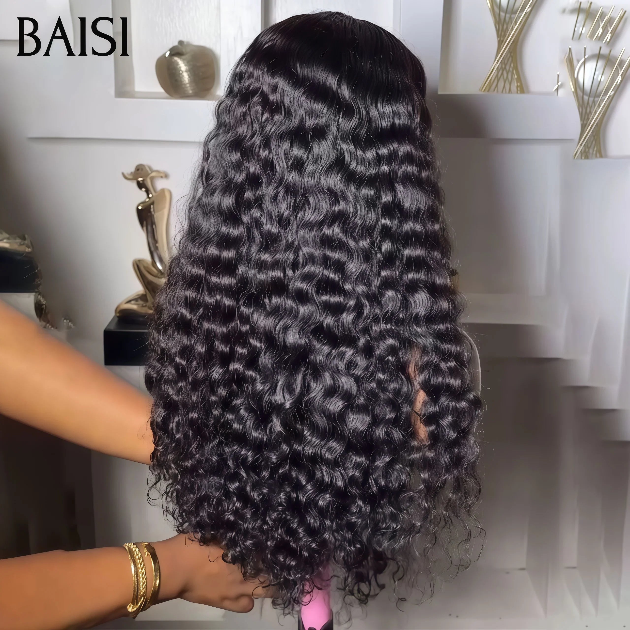 BAISI 13x4 Vietnã Cabelo 250% densidade Kinky Onda Profunda com peruca frontal de luxo de alta qualidade com mais de 20 anos de uso