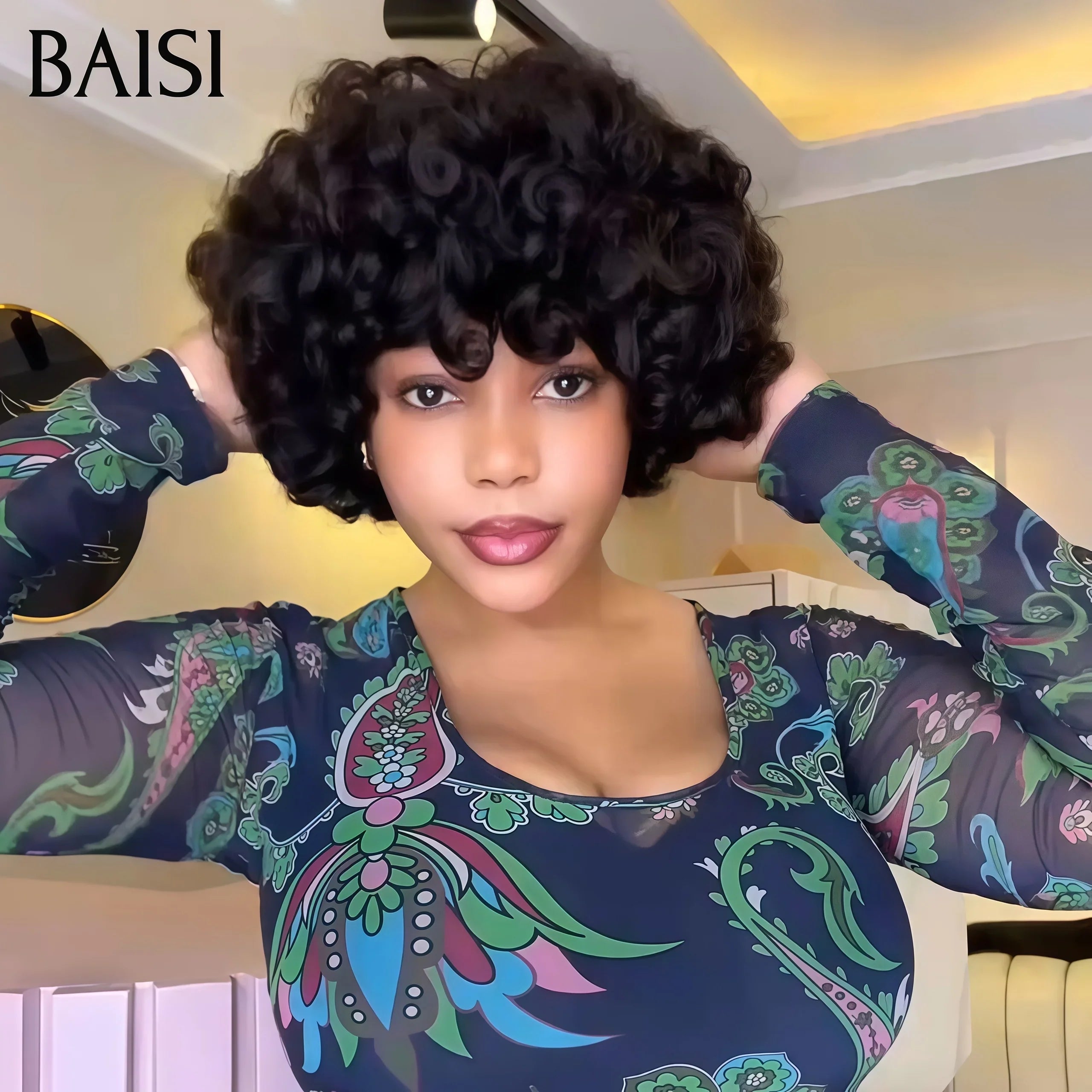 BAISI Perruques egg Wave avec Frange 10 pouces 79€sans colle sans Colle Fabriqué à la Machine en 100% Cheveux Humains