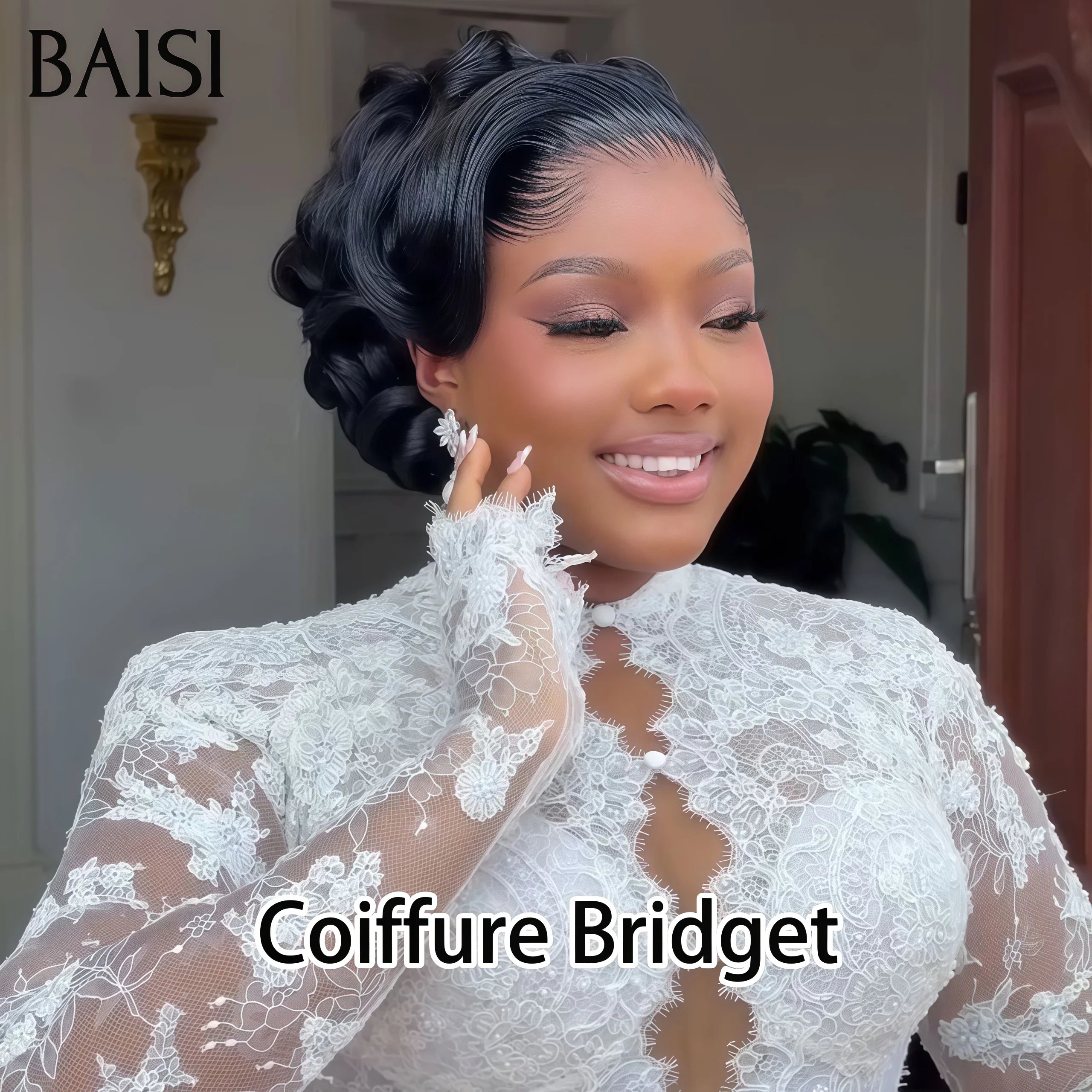 BAISI Coiffure de luxe Bridget Perruques Mariage noir Prête à porter chignon et personalisation comme sur la vidéo 100% identique avec lace frontale événement spécial BS120