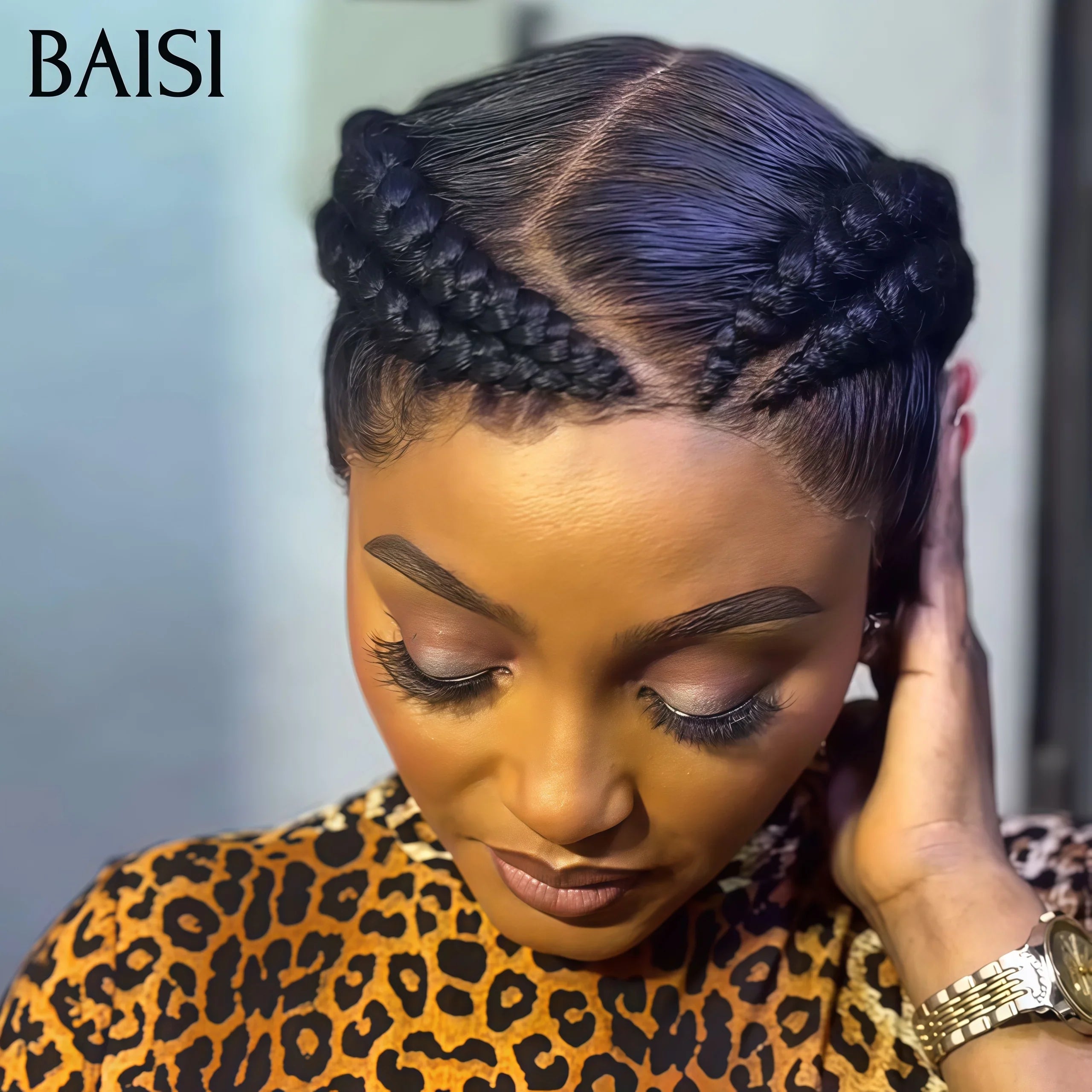 BAISI Perruques Full Lace Natte Promo 100% comme indiqué sur la photo NOIR Coiffure Chignion En cheveux humains