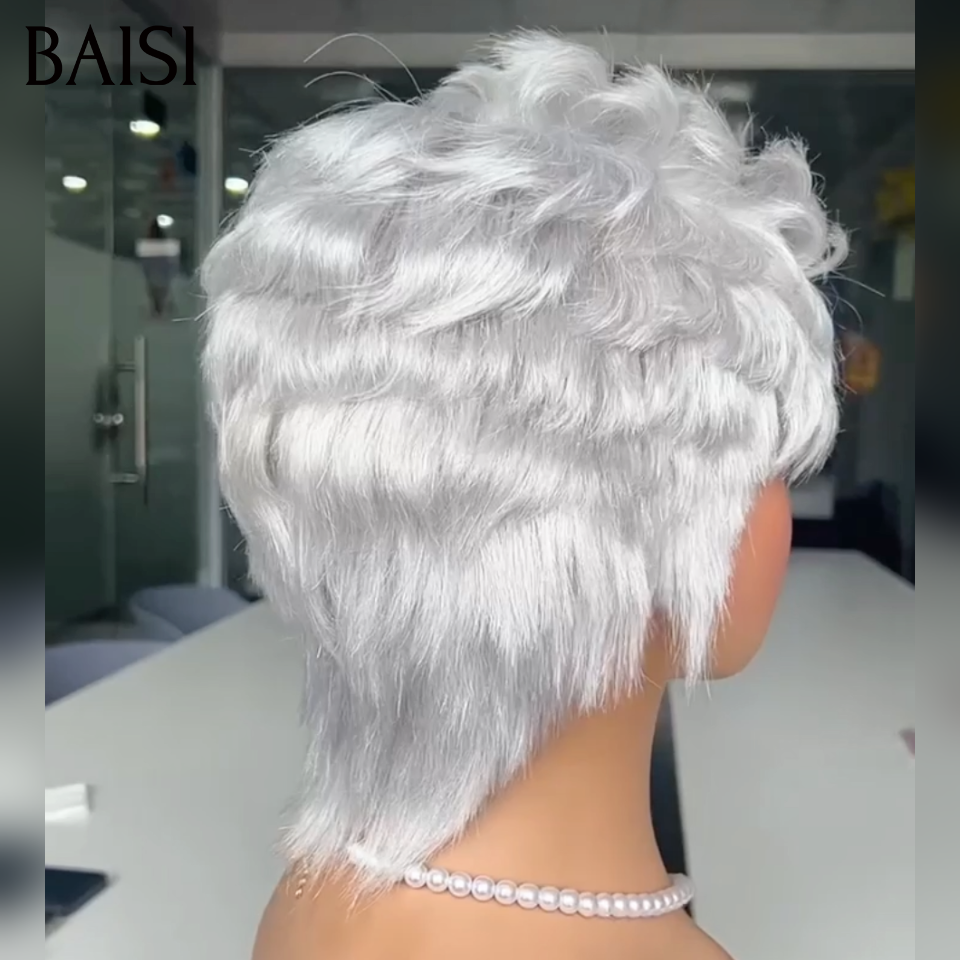 BAISI Pixie Afro Curl Wig 13x4 lace frontal curly all over Black in 100% human hair F-905
