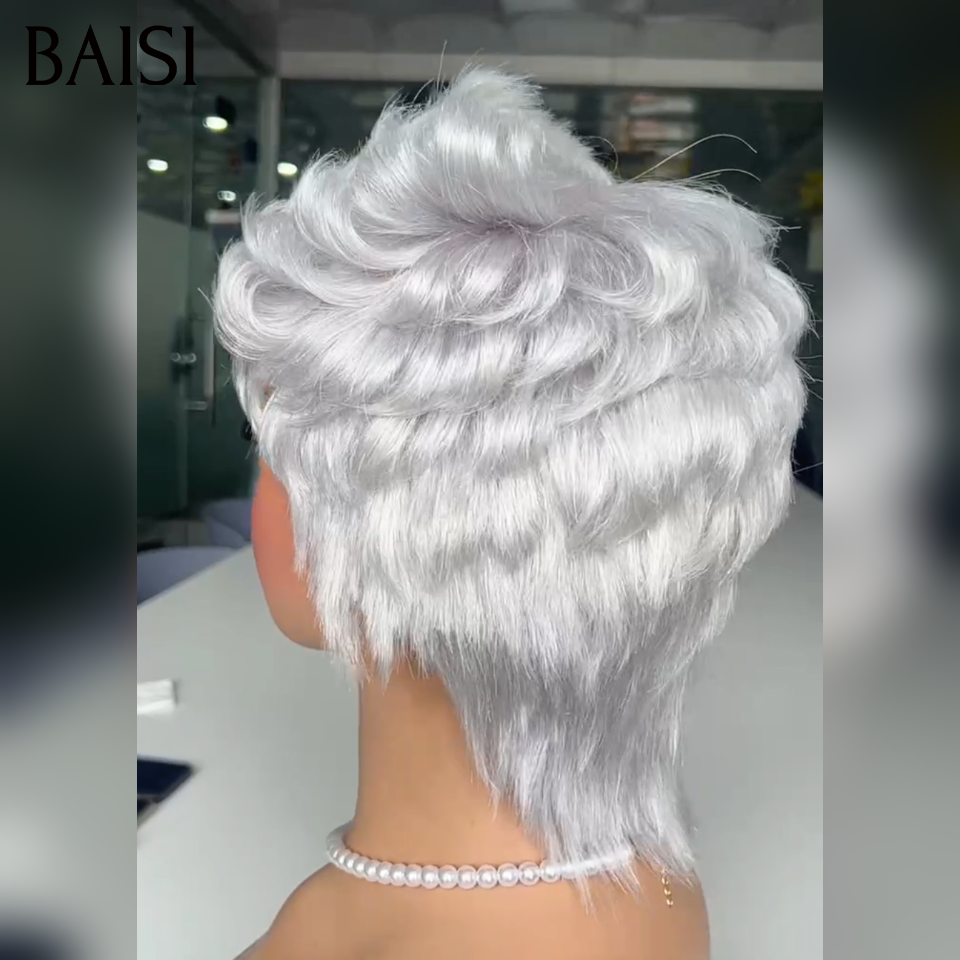 BAISI Pixie Afro Curl Wig 13x4 lace frontal curly all over Black in 100% human hair F-905