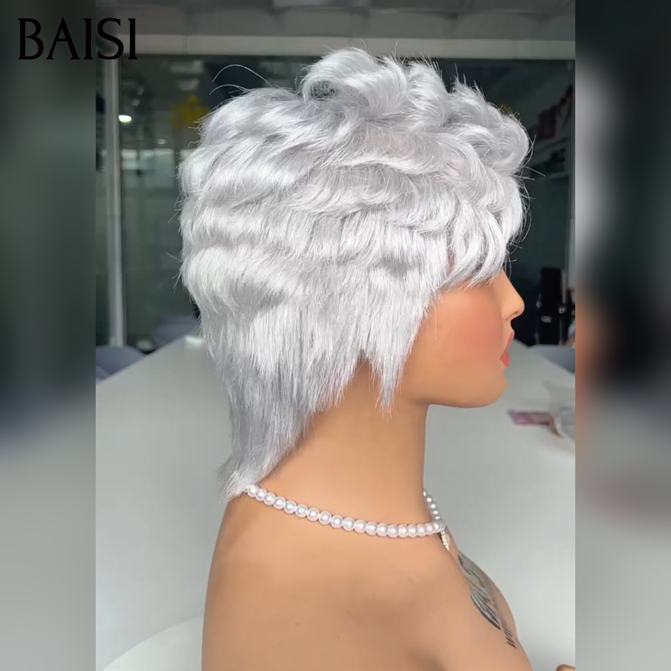 BAISI Pixie Afro Curl Wig 13x4 lace frontal curly all over Black in 100% human hair F-905