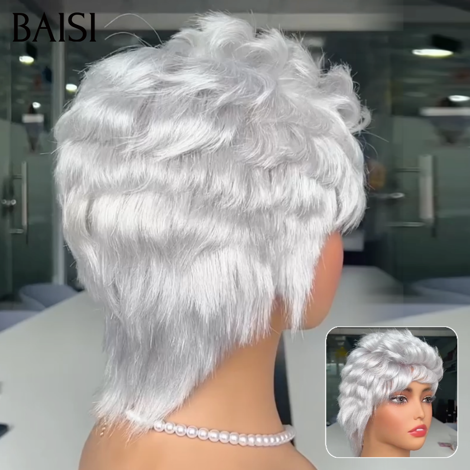 BAISI Pixie Afro Curl Wig 13x4 lace frontal curly all over Black in 100% human hair F-905