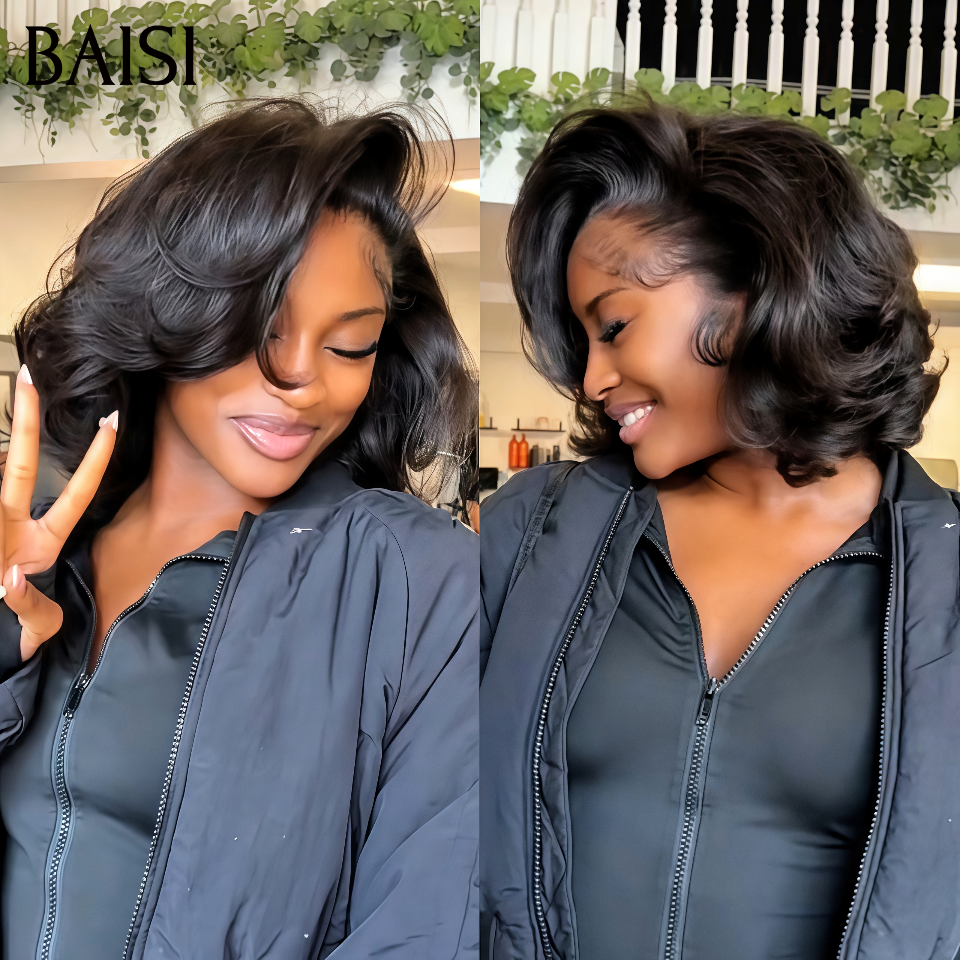 BAISI Peruca Bob Water Wave com Franja, Preta, a Metade do Preço em 24H 79€ em 100% Cabelo Humano MP50