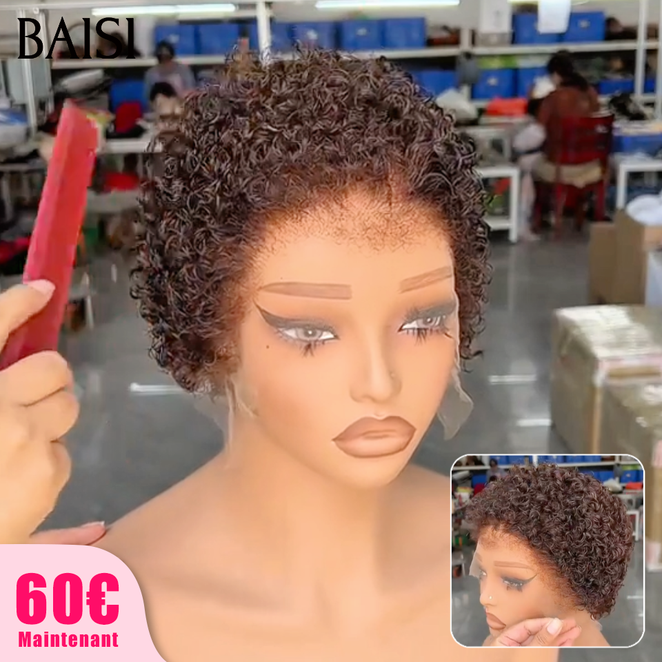 BAISI 13x4 Lace Pixie Curly Lace 13x4 Frontal Couleur Marron #4 Prix Promotion 60€ Seulement En 100% Cheveux Humains