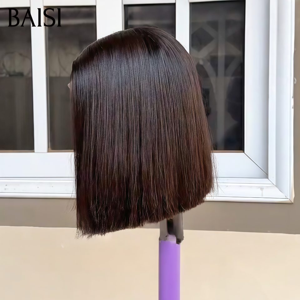 BAISI Perruque Bob Lisse Noir Lace Closure 4x4 Prix Imbattable à Partir de 69€ Seulement En 100% Vrais Cheveux Humains