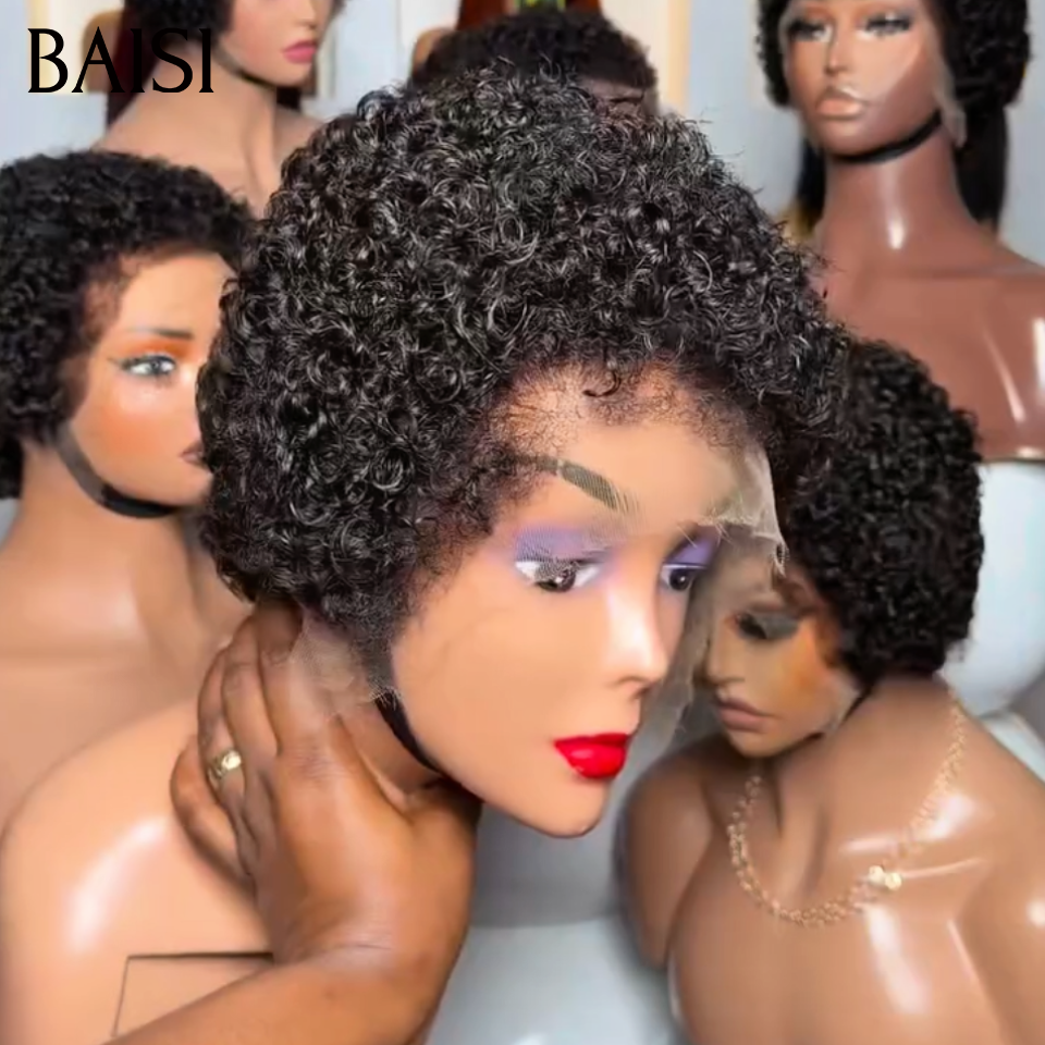 BAISI Perruque Pixie kinky curly 13x4 Lace Frontal Prix Promo 68€ En 100% Vrais Cheveux Humains