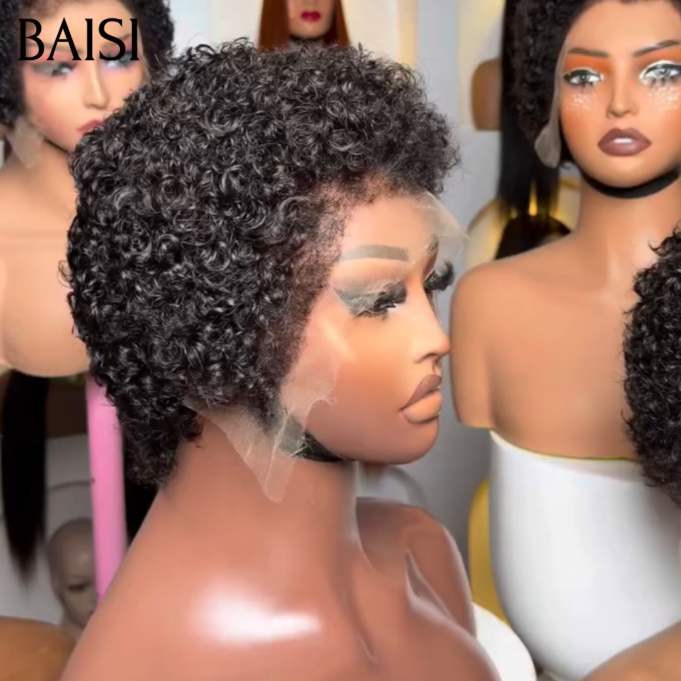 BAISI Perruque Pixie kinky curly 13x4 Lace Frontal Prix Promo 68€ En 100% Vrais Cheveux Humains