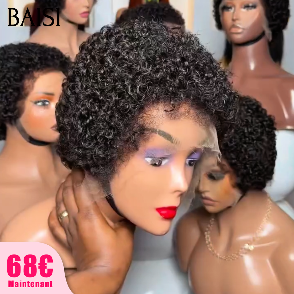 BAISI Perruque Pixie kinky curly 13x4 Lace Frontal Prix Promo 68€ En 100% Vrais Cheveux Humains