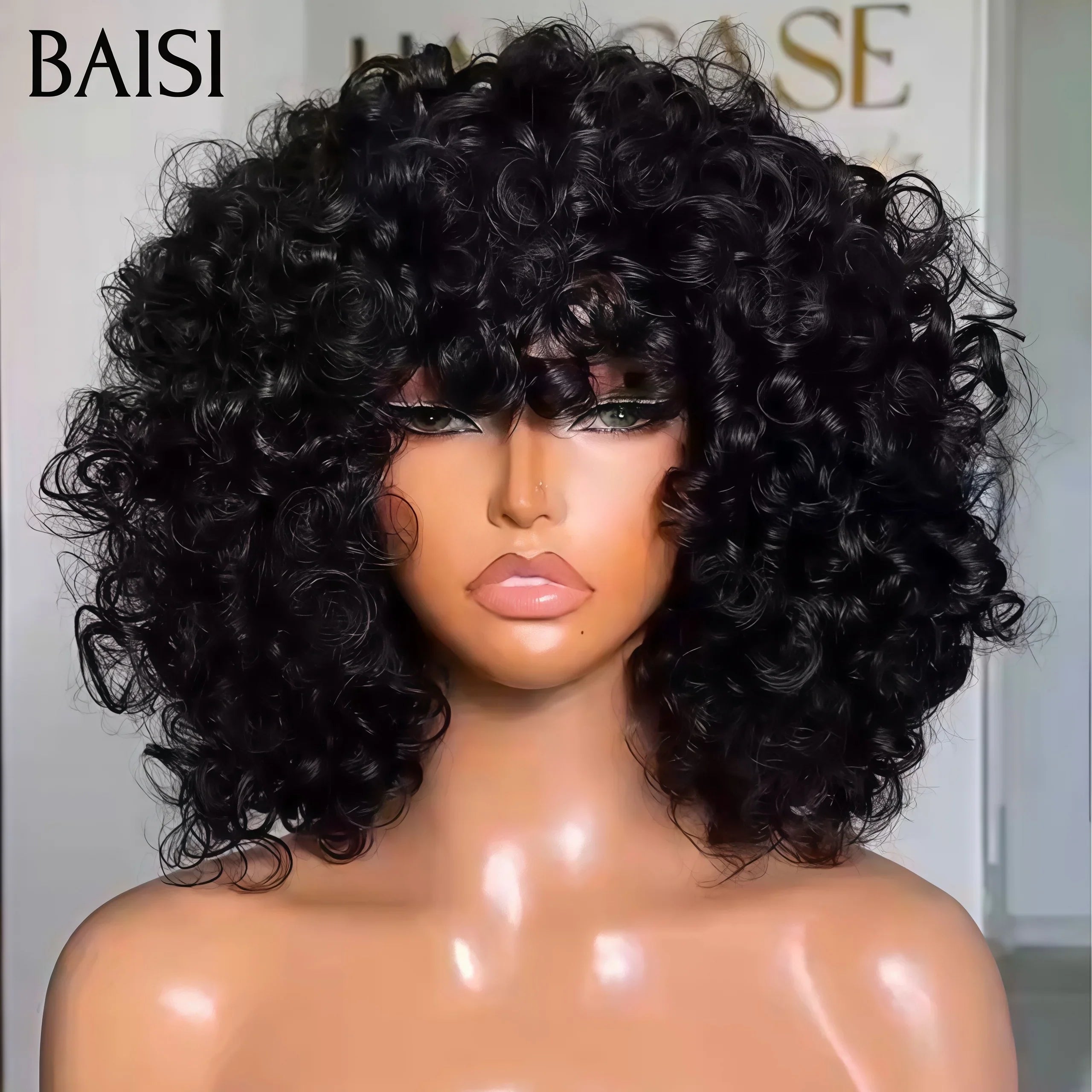BAISI Luxus-Eierwellen-Perücken mit Pony, hergestellt aus doppelt gezogenem Haar mit natürlichem Mittelscheitel, 300 % Dichte