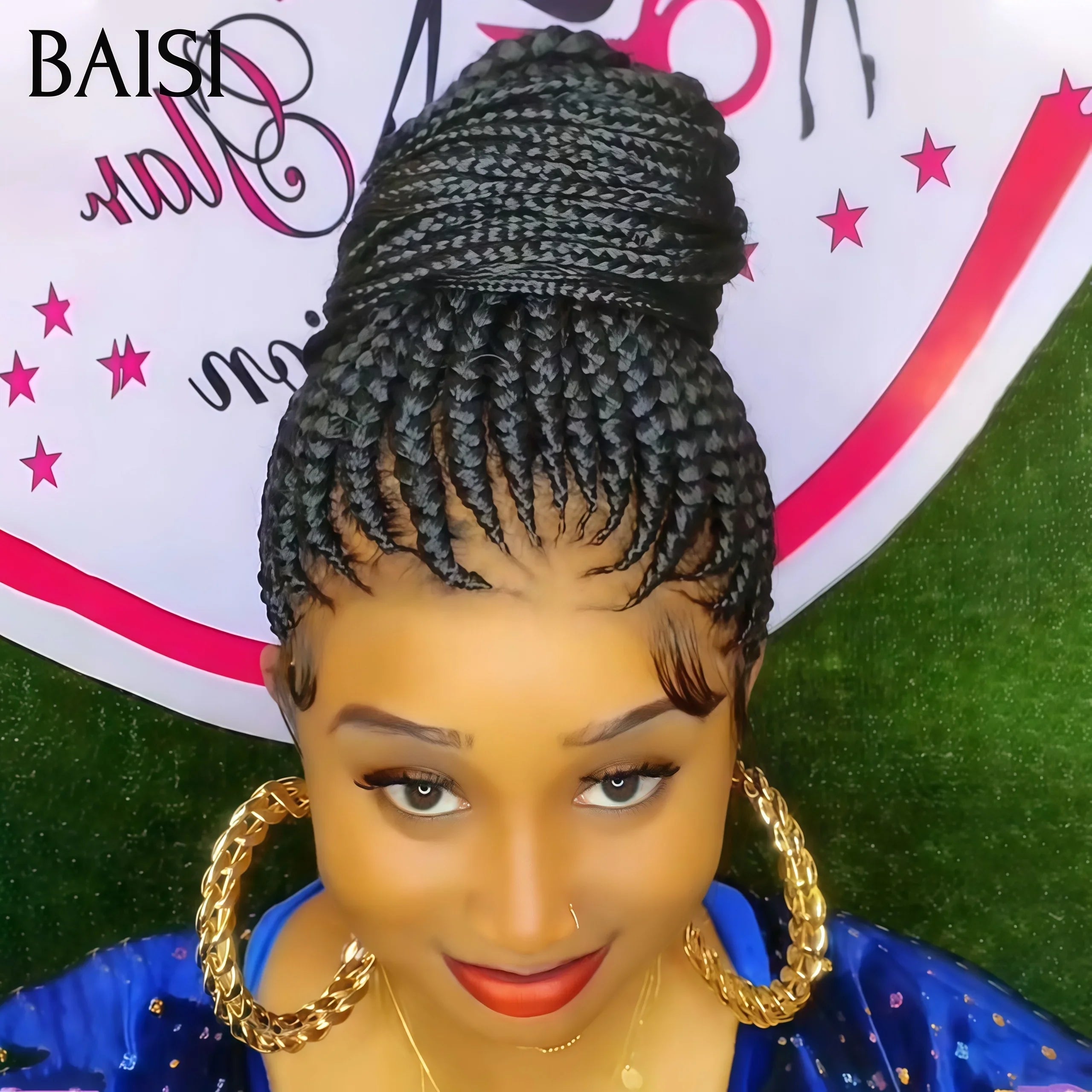 BAISI Full Lace Natte long perruque 119€ En Cheveux Synthétique Coiffure Chignion BS65