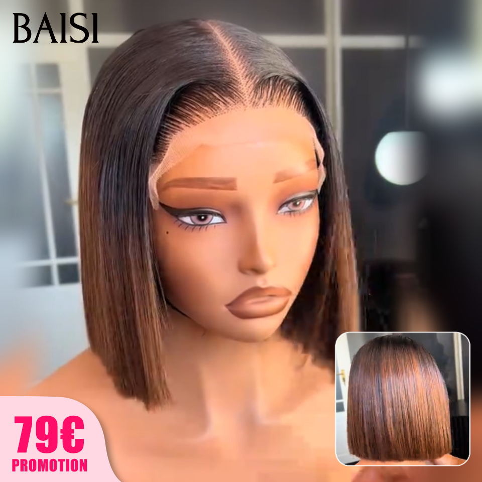 BAISI Perruques Bob 4x4 Closure 1B/Marron 79€ ou Bob 13x4 Frontal Noir 12 Pouces 109€ Qualité de Luxe SDD BONE STRAIGHT en 100% Cheveux Huùains
