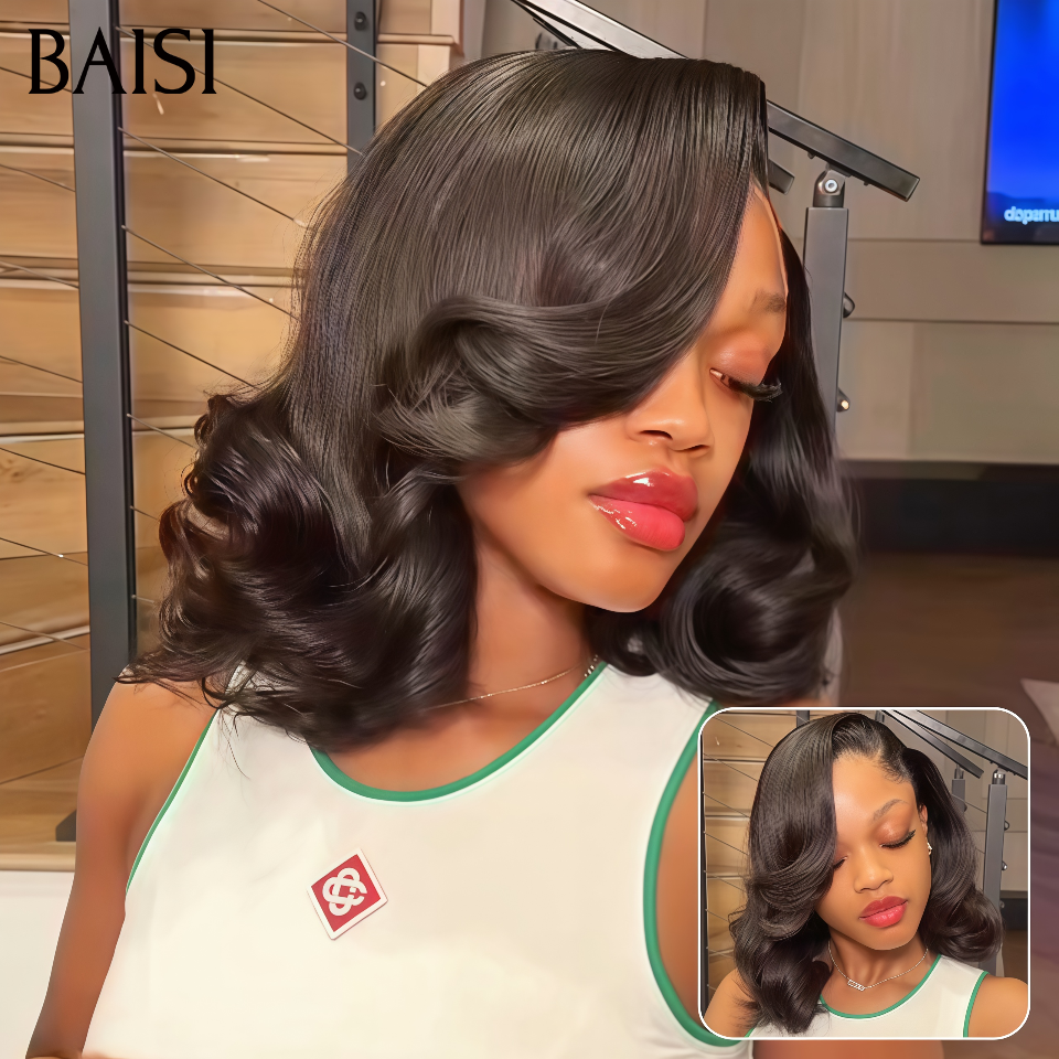 Parrucca Bob diritta BAISI 13x4 in pizzo nero senza colla taglio frontale facile da indossare capelli umani al 100% B