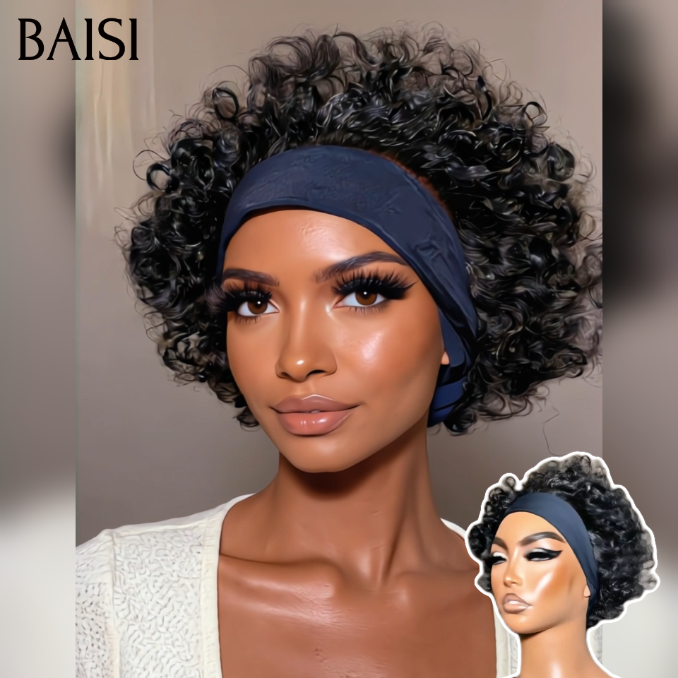 BAISI Perruque Bandeau BOB Bouclée Curly 10 Pouces 79€ Fabriquée A La Machine sans Colle sans lace en 100% Cheveux Humains