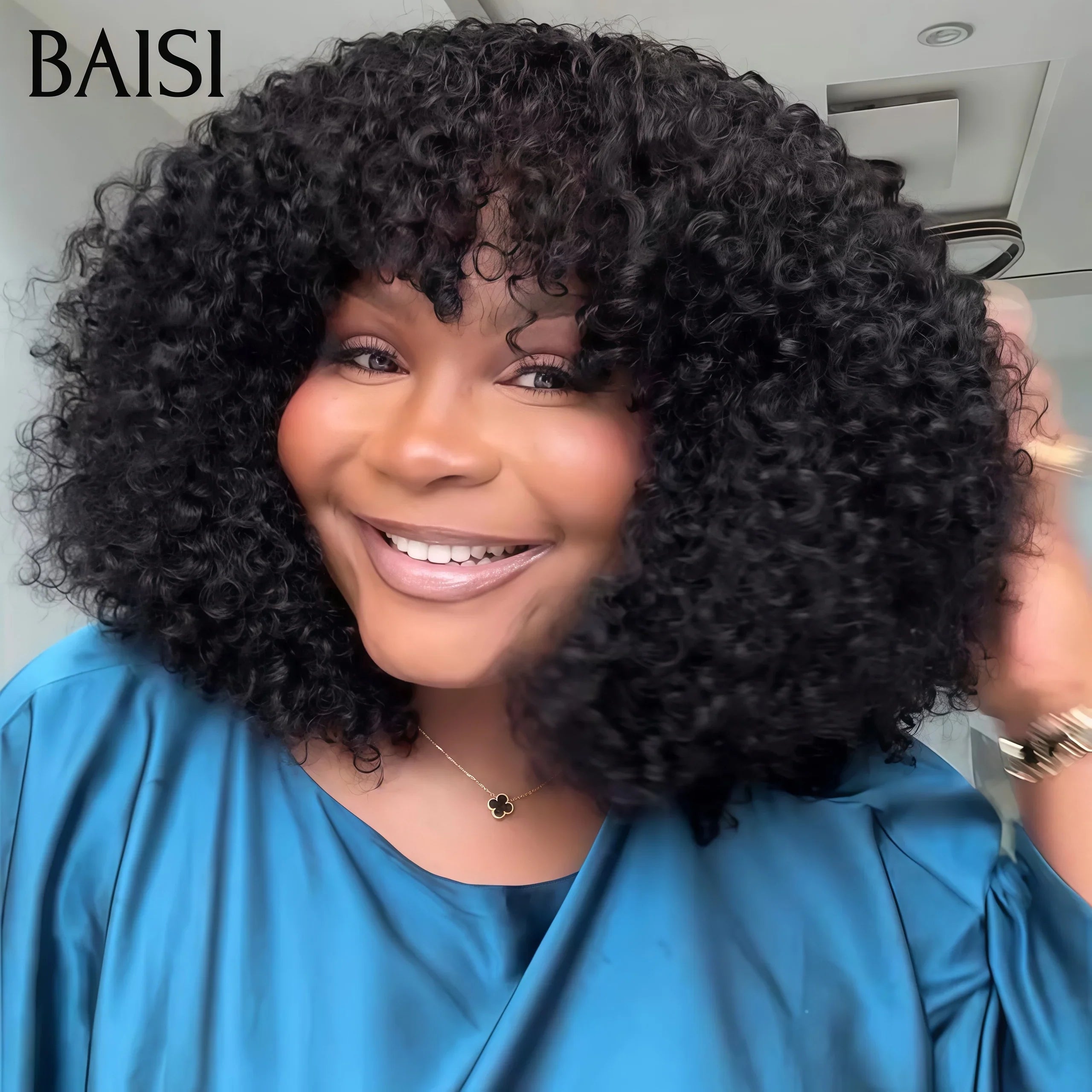 BAISI perruque Bob water Wave Avec Frange Noir moitié prix 12 Pouces 68€ en 100% cheveux humains MP50